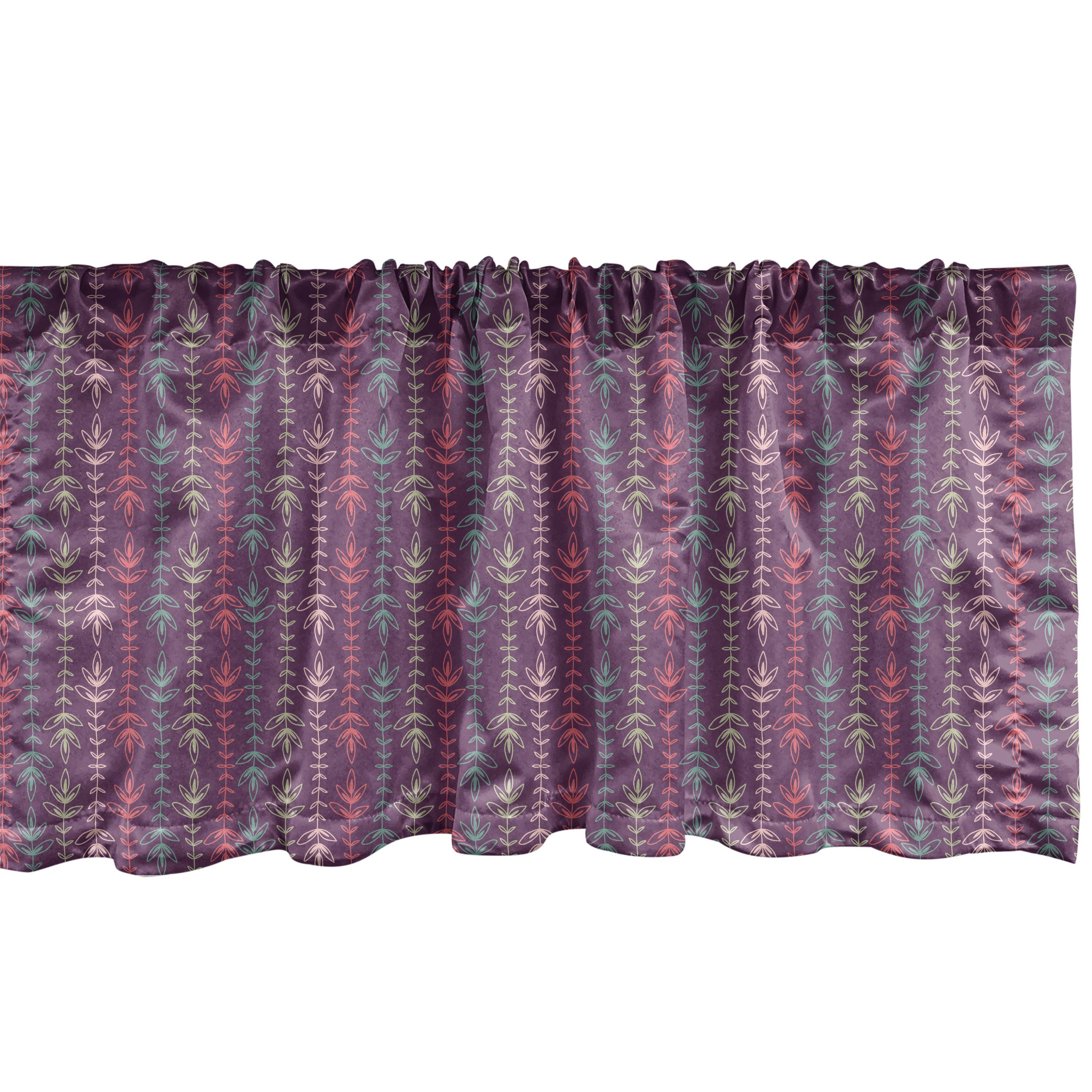 Scheibengardine Vorhang Volant für Küche Schlafzimmer Dekor mit Stangentasche, Abakuhaus, Microfaser, Botanisch Blätter in ethnischen Stil