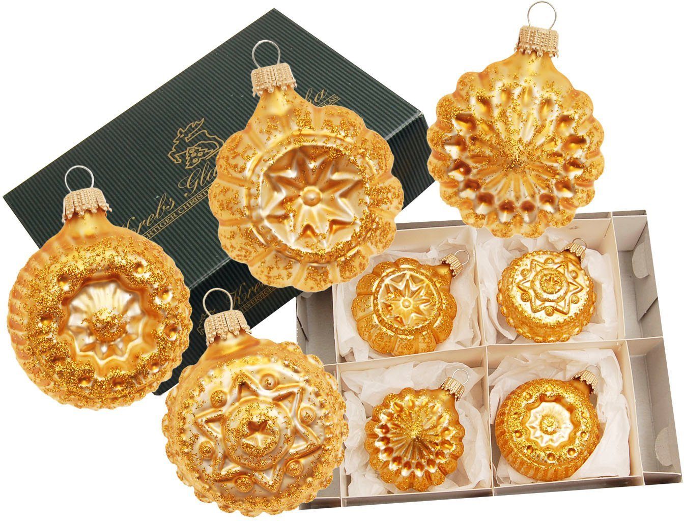 Krebs Glas Lauscha Christbaumschmuck Glaskugelformen, Breite ca. 5 cm (4-tlg), Weihnachtsdeko, Christbaumkugeln aus Glas, Weihnachtsbaumkugel