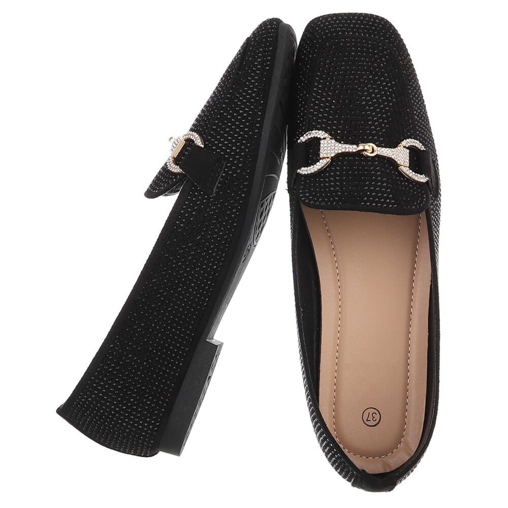 Ital-Design Loafers mit Glitzerdetails für Damen – Eleganter Komfort Slipper (91261580) Blockabsatz Mokassins in Schwarz