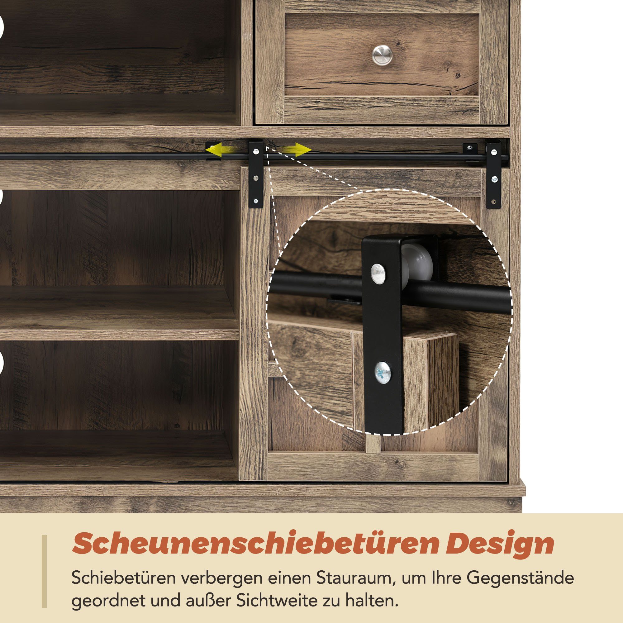 REDOM TV-Schrank Besonderer 1,5 Meter Stauraumfächern, Schubladen 1-St) TV-Schrank LED-Beleuchtung (mit 2 9 inklusive und langer Schiebetüren, 2 Graubraun