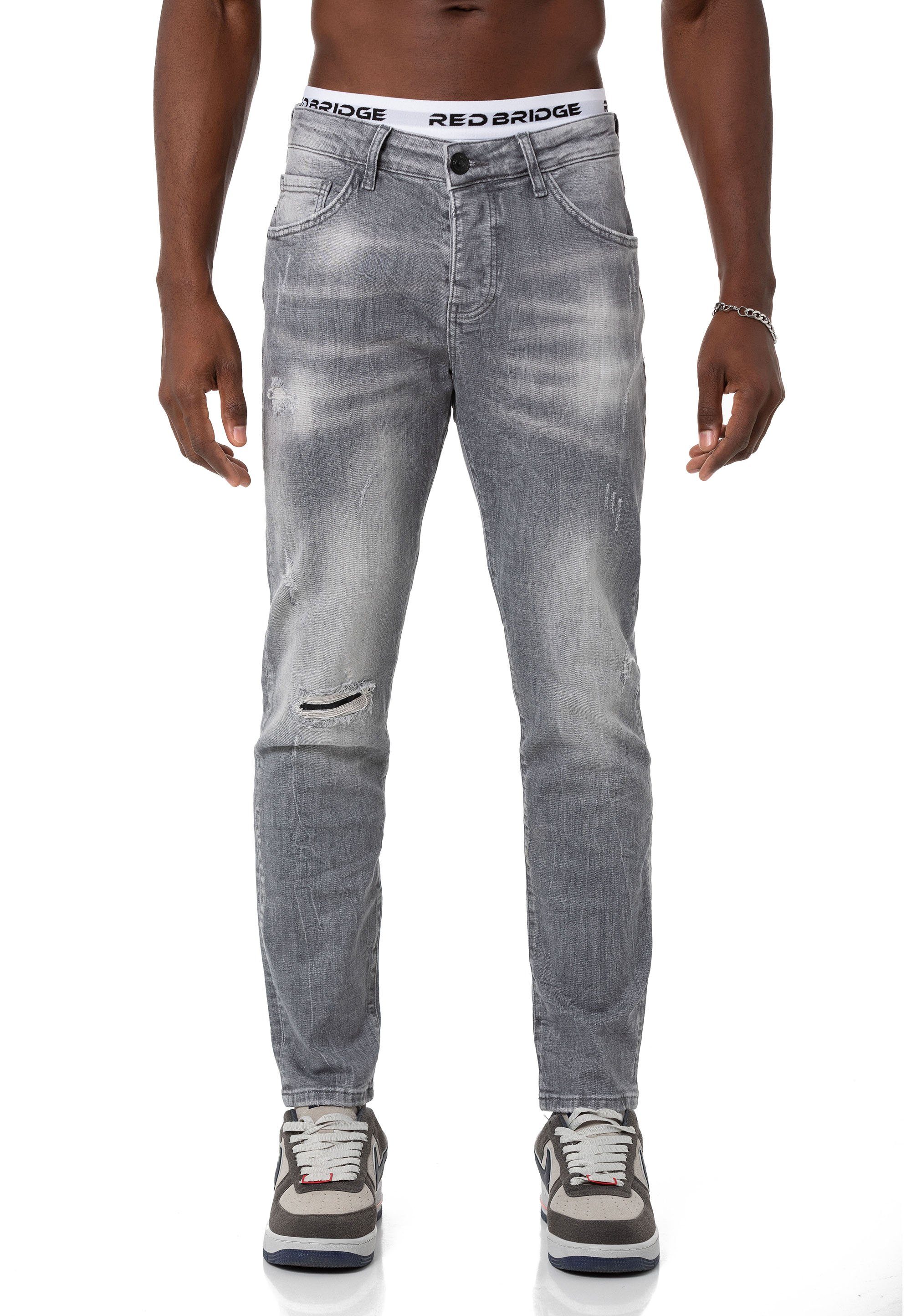 Pants Straight Distressed-Look Denim Hose Slim-fit-Jeans Grau Leg RedBridge