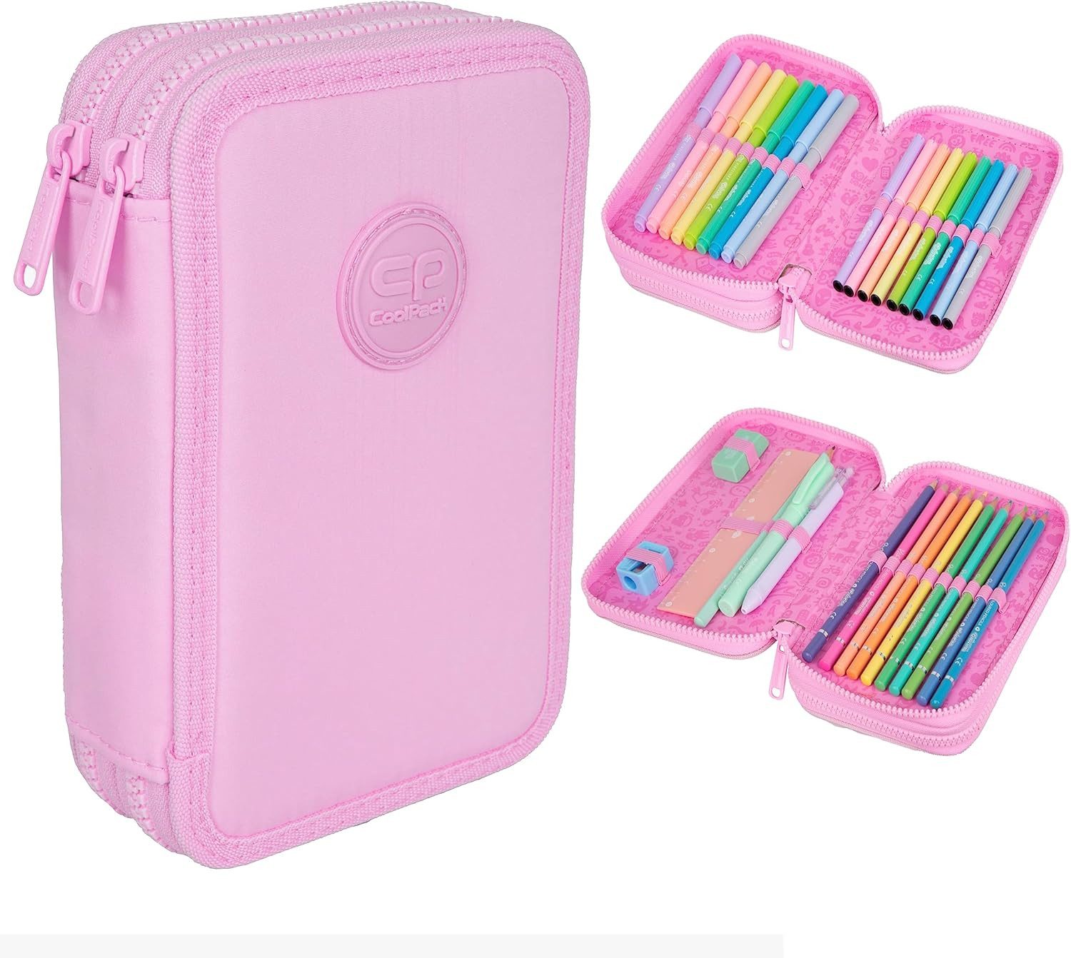 GOLDKIDS Federmäppchen COOLPACK 2-fache Federtasche Federmappe, (34-teilig Schüleretui Stifte und Pinsel, inkl. Aufgabenheft Federbox Etui), Stiftetasche Schlamper-Etui Schul-Etui