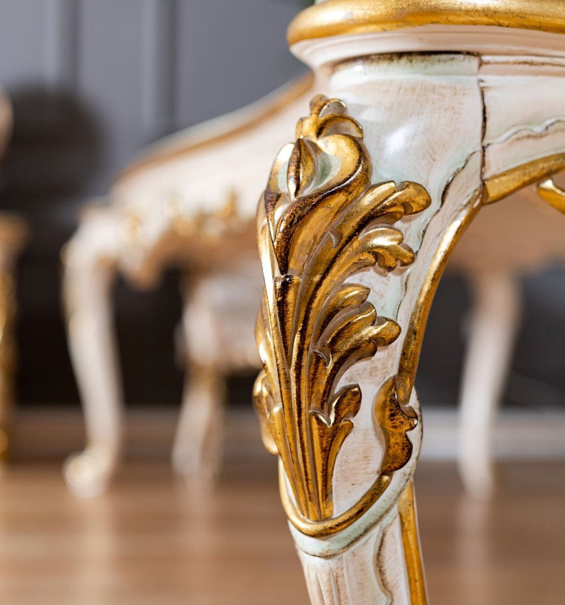 Esstisch - Weiß Padrino Möbel Massivholz Prunkvoller - Casa Esszimmertisch Beige Barock Esstisch Esszimmer / im Luxus Barockstil Barock / Gold