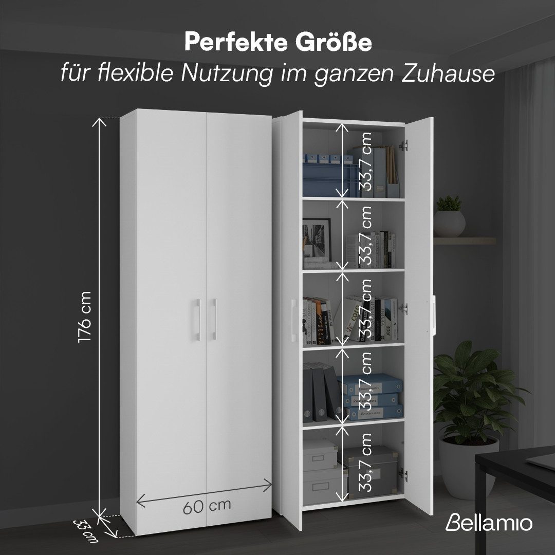 Bellamio Mehrzweckschrank-Set Apol, (Weiß, 2er-Set), Akten- und Besenschrank mit je 5 Fächern, inkl. Staubsaugerfach