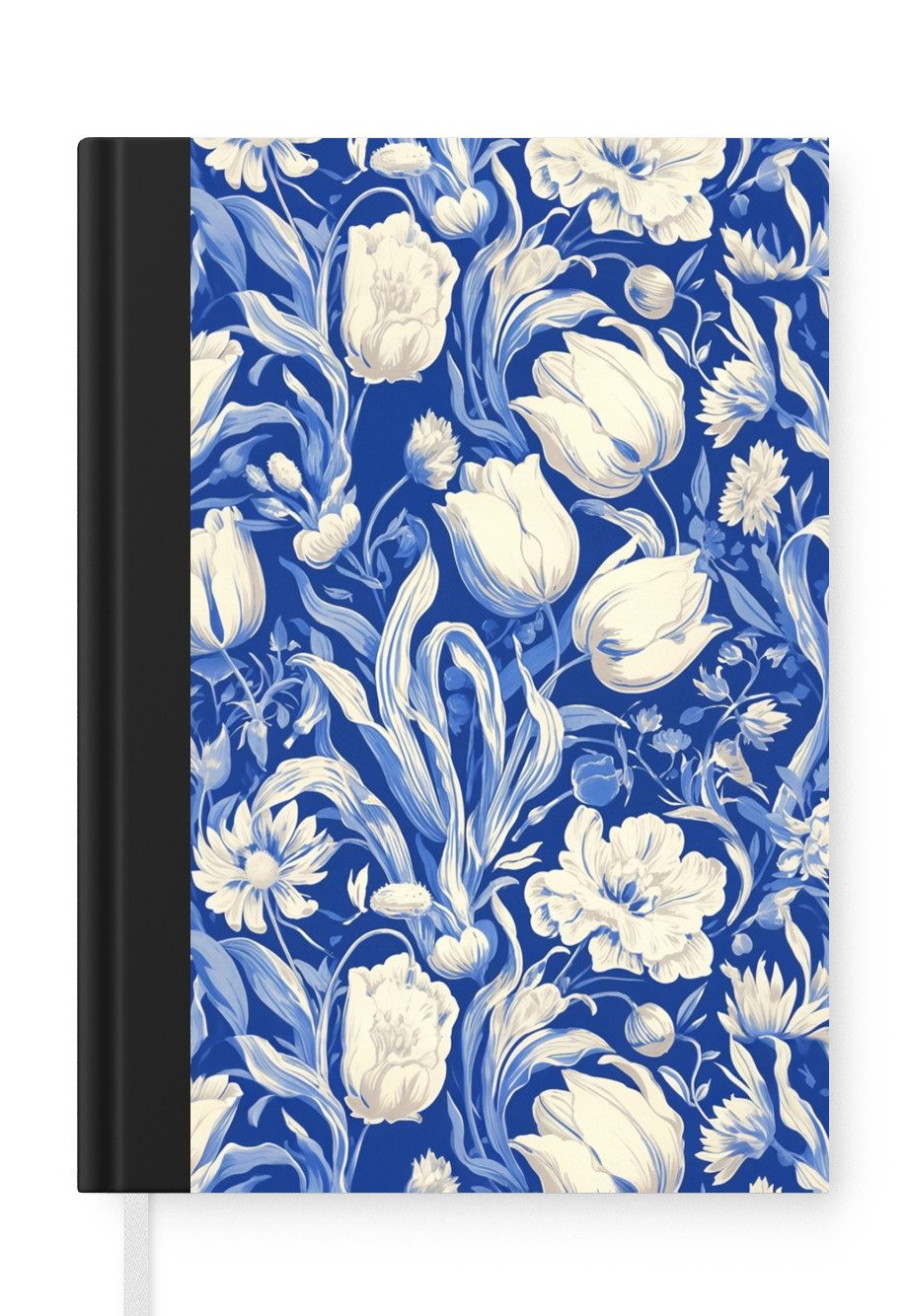 MuchoWow Notizbuch Blumen - Delfter Blau - Muster - Tulpe, Notebook, Notizblock a5, Tagebuch, Journal Liniert