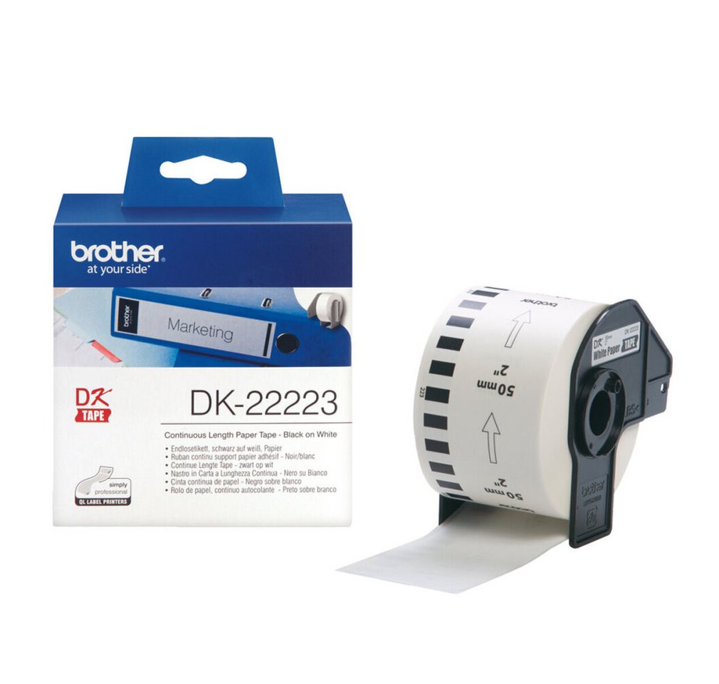 Thumbnail - Brother Etiketten Etiketten DK-22223 50 mm x 30,48 m weiß auf Rolle