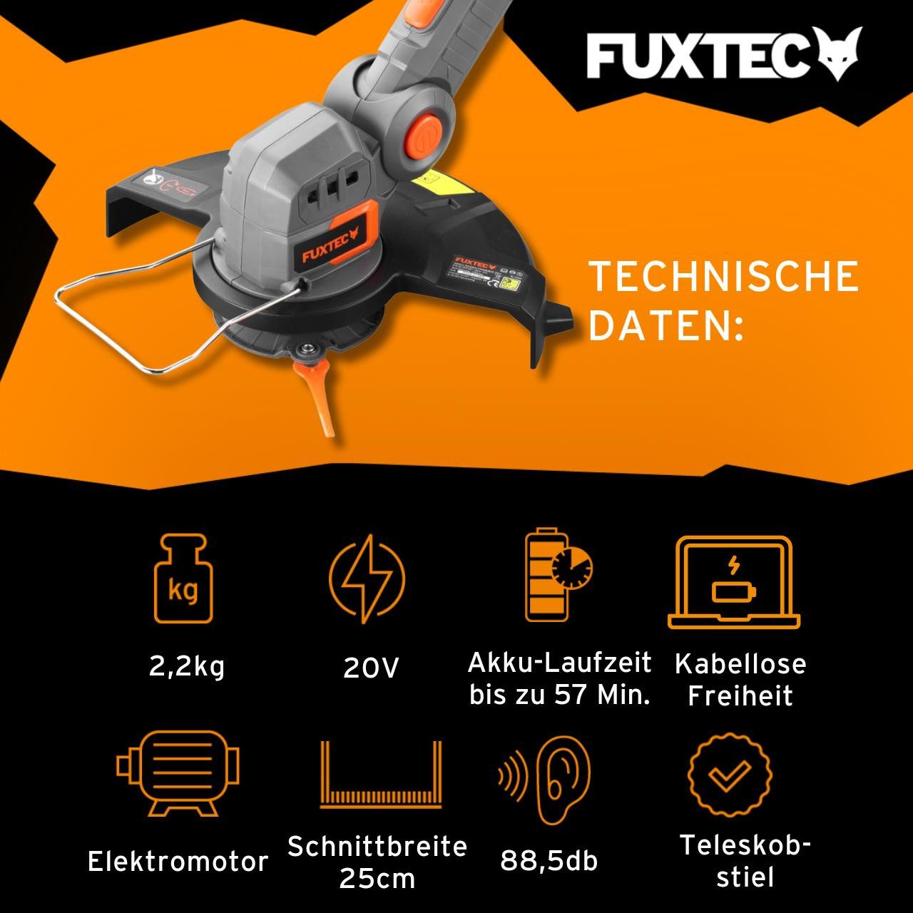 FUXTEC Akku-Motorsense FX-E1RT20-SET, 25 cm Arbeitsbreite Messer