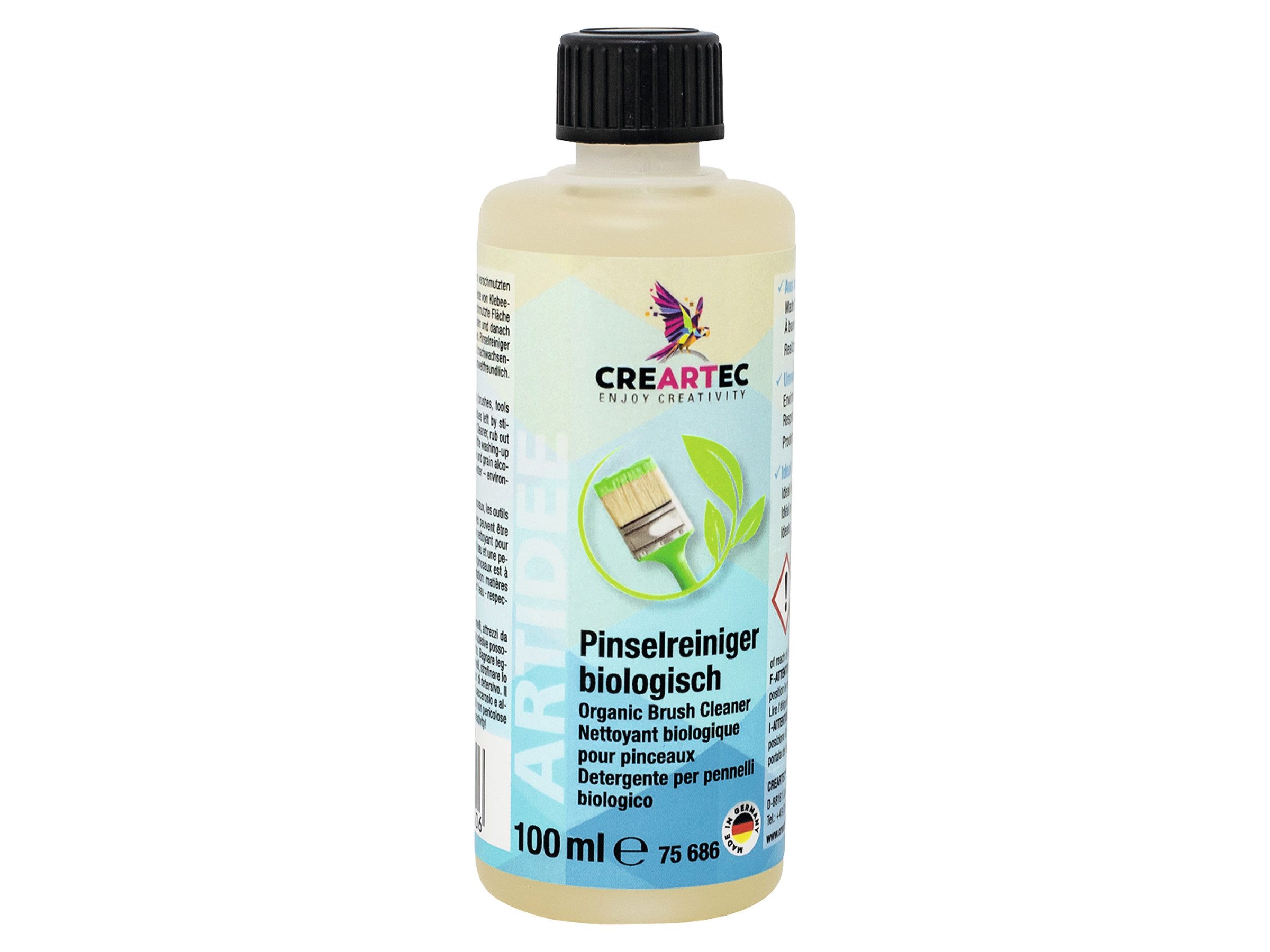 CREARTEC Pinselreiniger biologisch - 100ml Reinigungskonzentrat (Spezialreiniger für Malutensilien und Arbeitsgeräten - Made in Germany)
