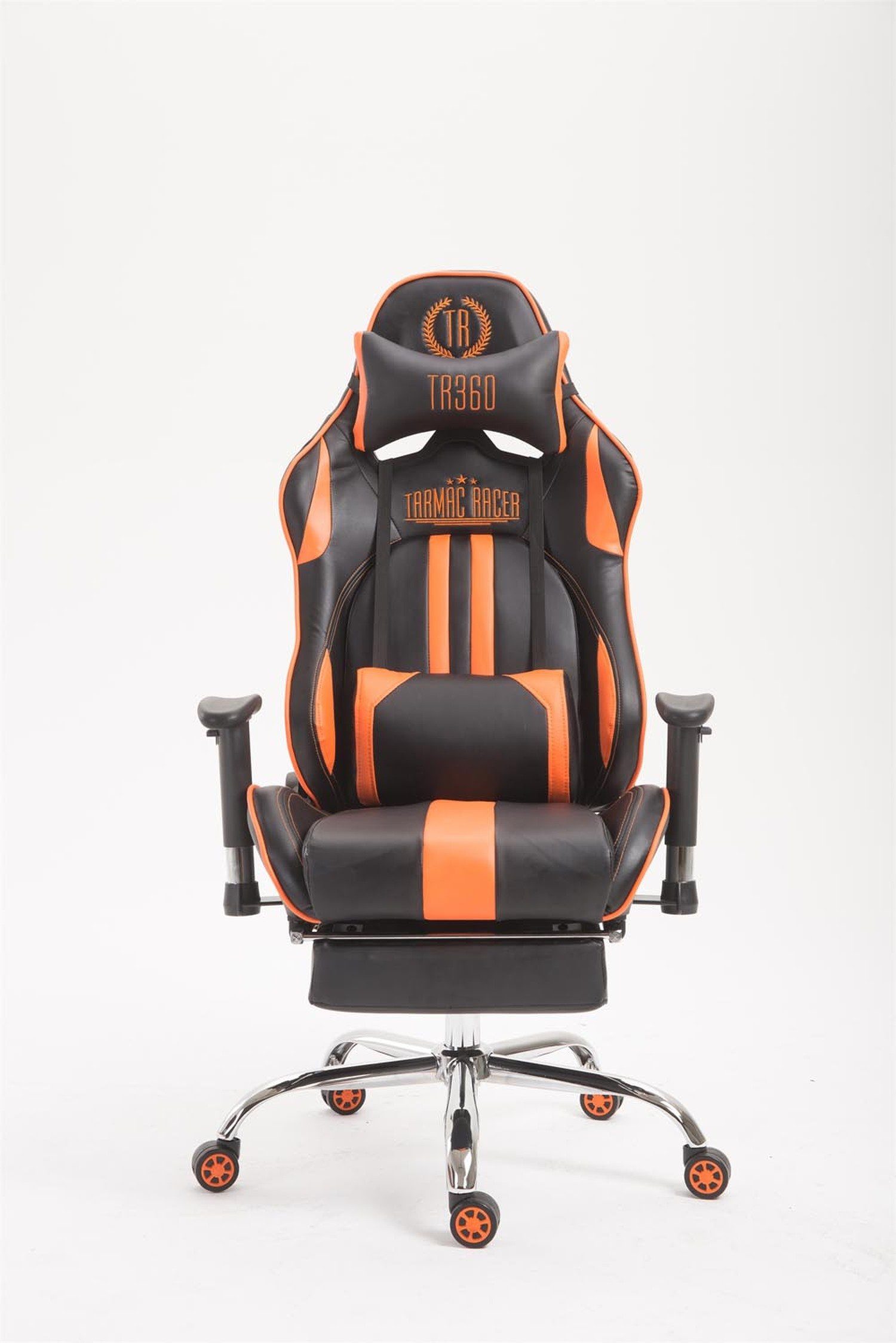 TPFLiving Gaming-Stuhl Limitless-2 mit bequemer - Metall 360° höhenverstellbar Gestell: Rückenlehne Drehstuhl, chrom schwarz/orange Kunstleder Racingstuhl, drehbar - (Schreibtischstuhl, Sitzfläche: Chefsessel), - Gamingstuhl