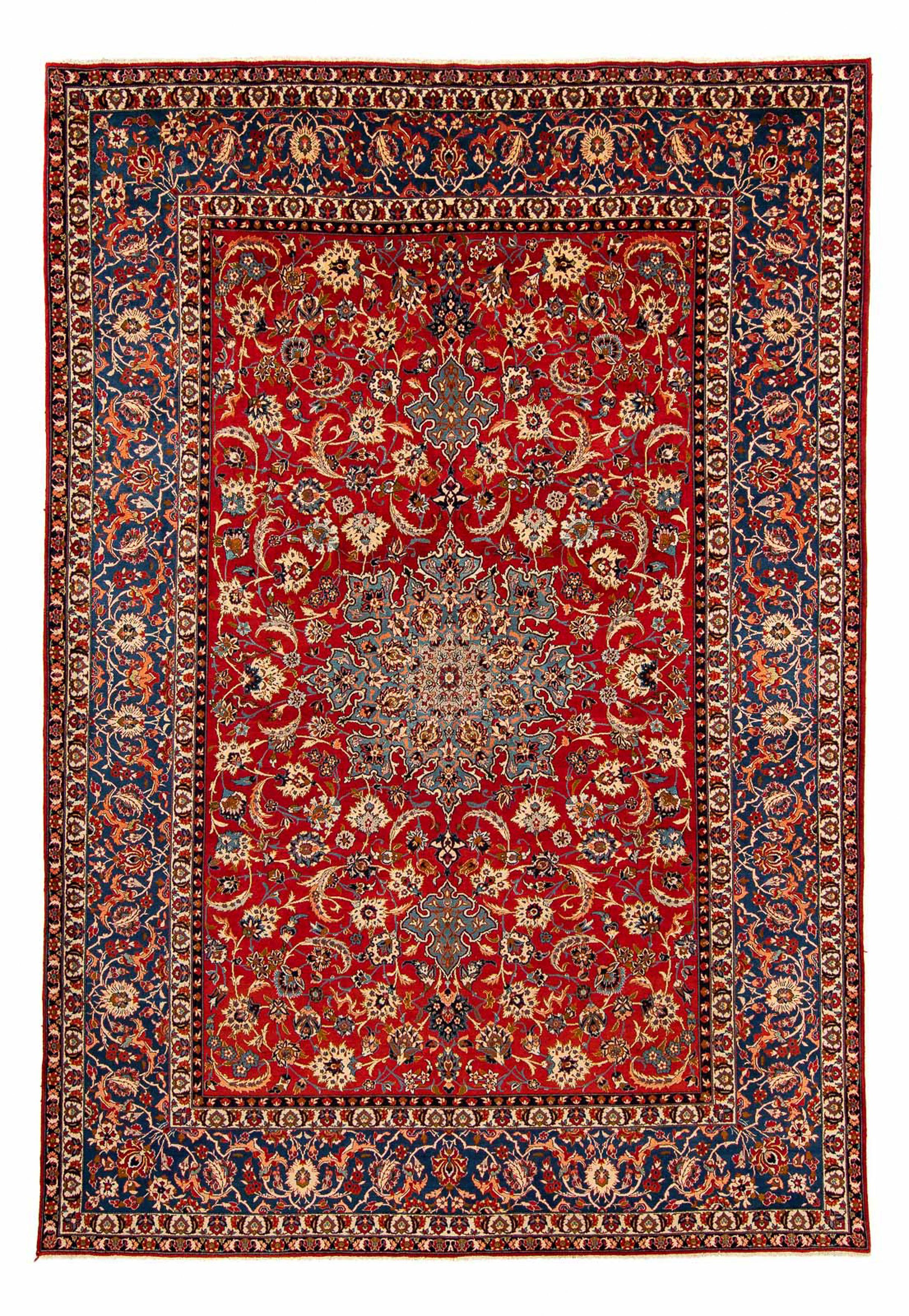 Premium Perser 6 Wohnzimmer, rot, - cm - mit Zertifikat Isfahan morgenland, - Orientteppich x 302 mm, 412 Einzelstück rechteckig, - Handgeknüpft, Höhe: