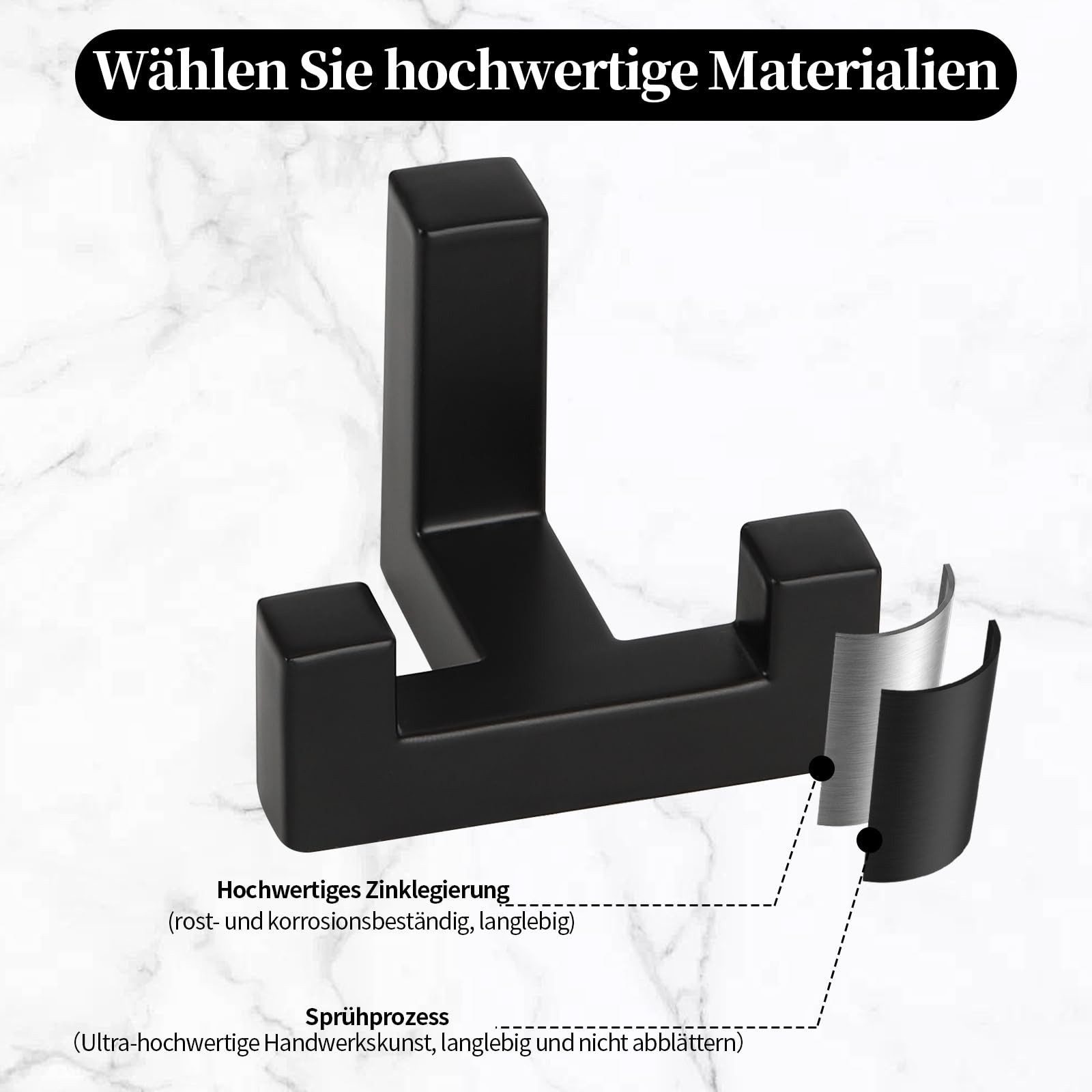 BlingBin Kleiderhaken 6 Stück Garderobenhaken aus Zinklegierung akustikpaneele Wandhaken, Geeignet zum Aufhängen von Handtüchern, Mänteln, Hüten, Taschen, Schlüsseln usw., (6er Set, 6-St., 5*4*4cm), Doppelzinken Kleiderhaken für Kleidung Mänteln Schlüsseln Hüten