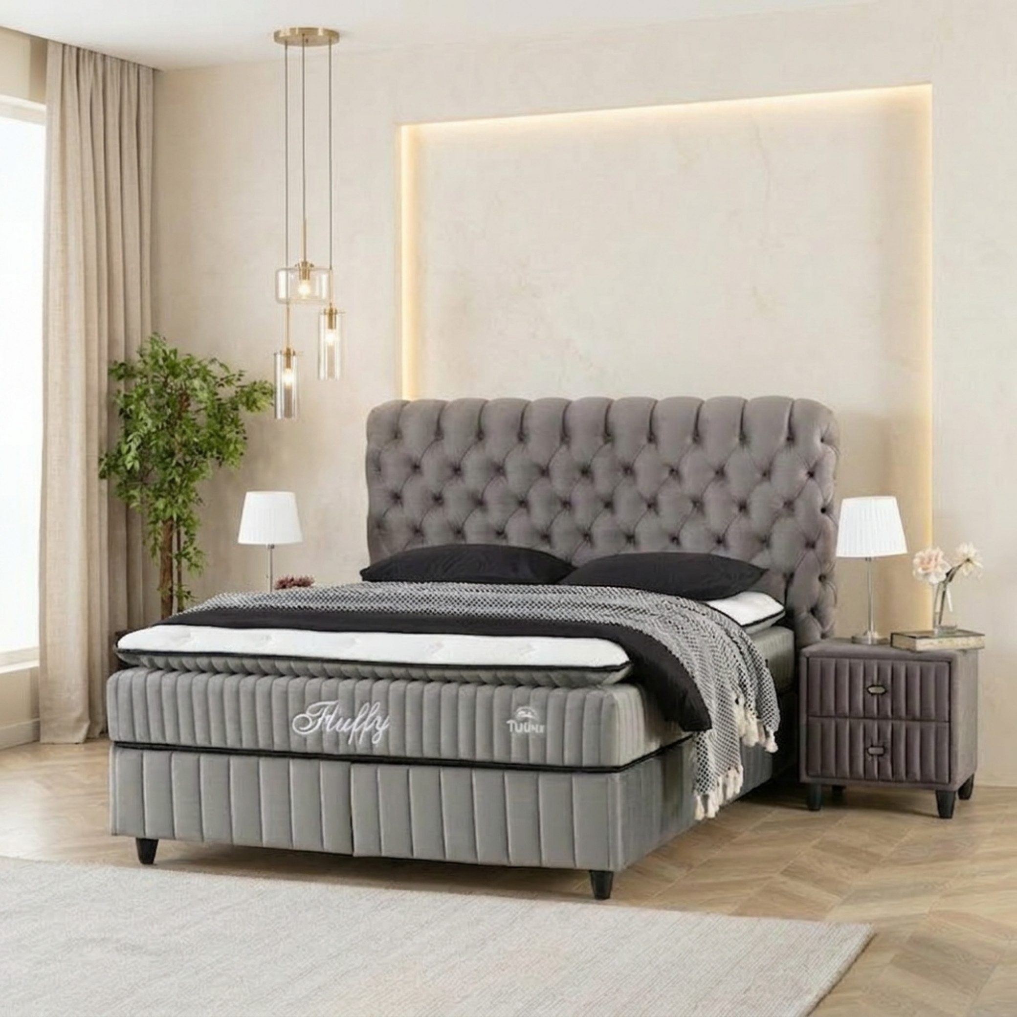 gowoll Boxspringbett bett 180 x 200 - 160 x 200 - Boxpringbett 140x200 Comfort, H3 Matratze (7 Zonen Allergenfrei & Atmungsaktiv, Orthopädische Matratze mit Topper, 1x Matratze, 2x Bettkasten, 1x Kopfteil, 1x Gratis Textil-Set), mit Komforteinstiegshöhe von 67cm