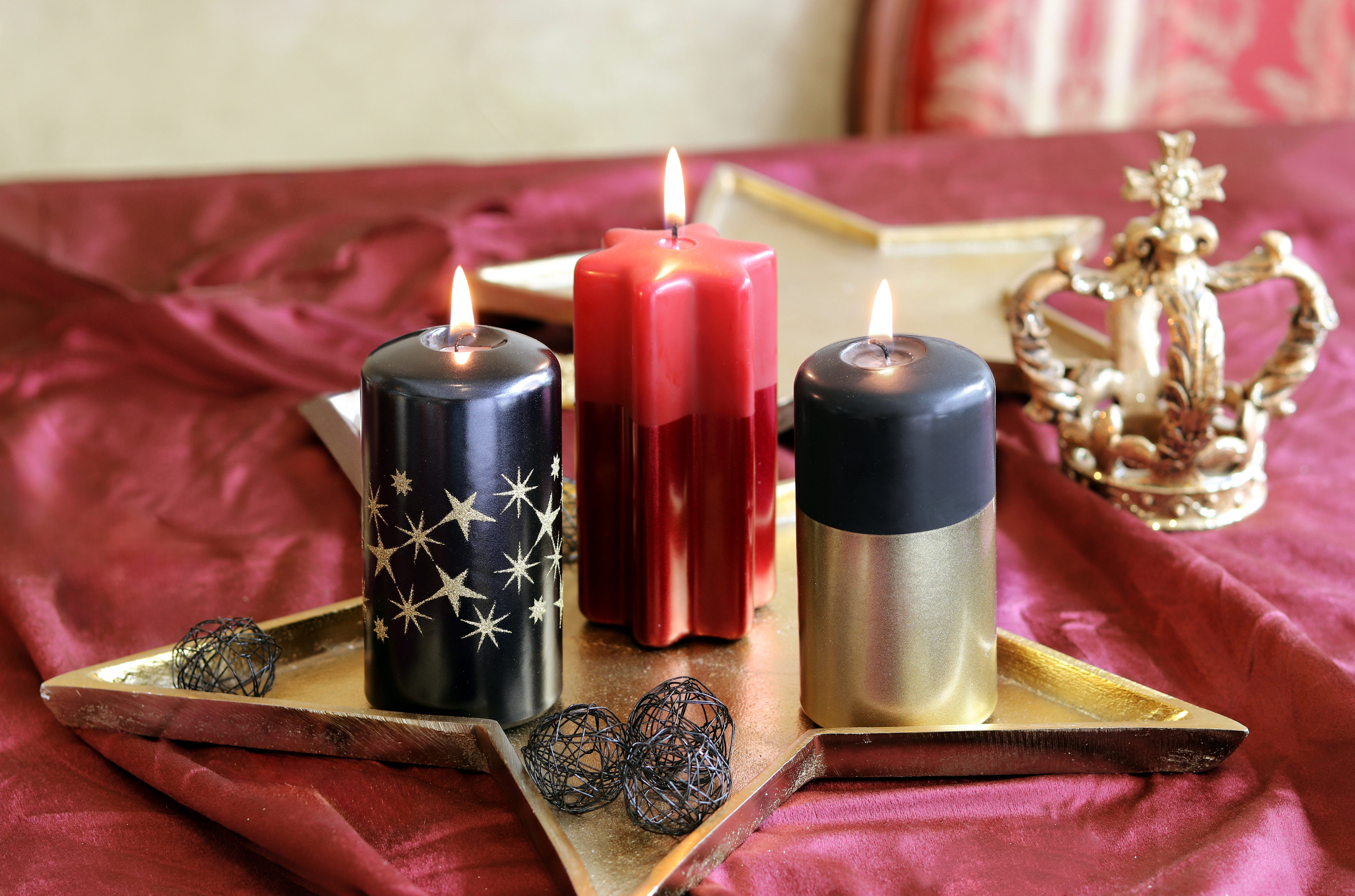 Steinhart Kerzen Adventskerze Stumpenkerze "CHRISTINE" Schwarz/Gold günstig online kaufen