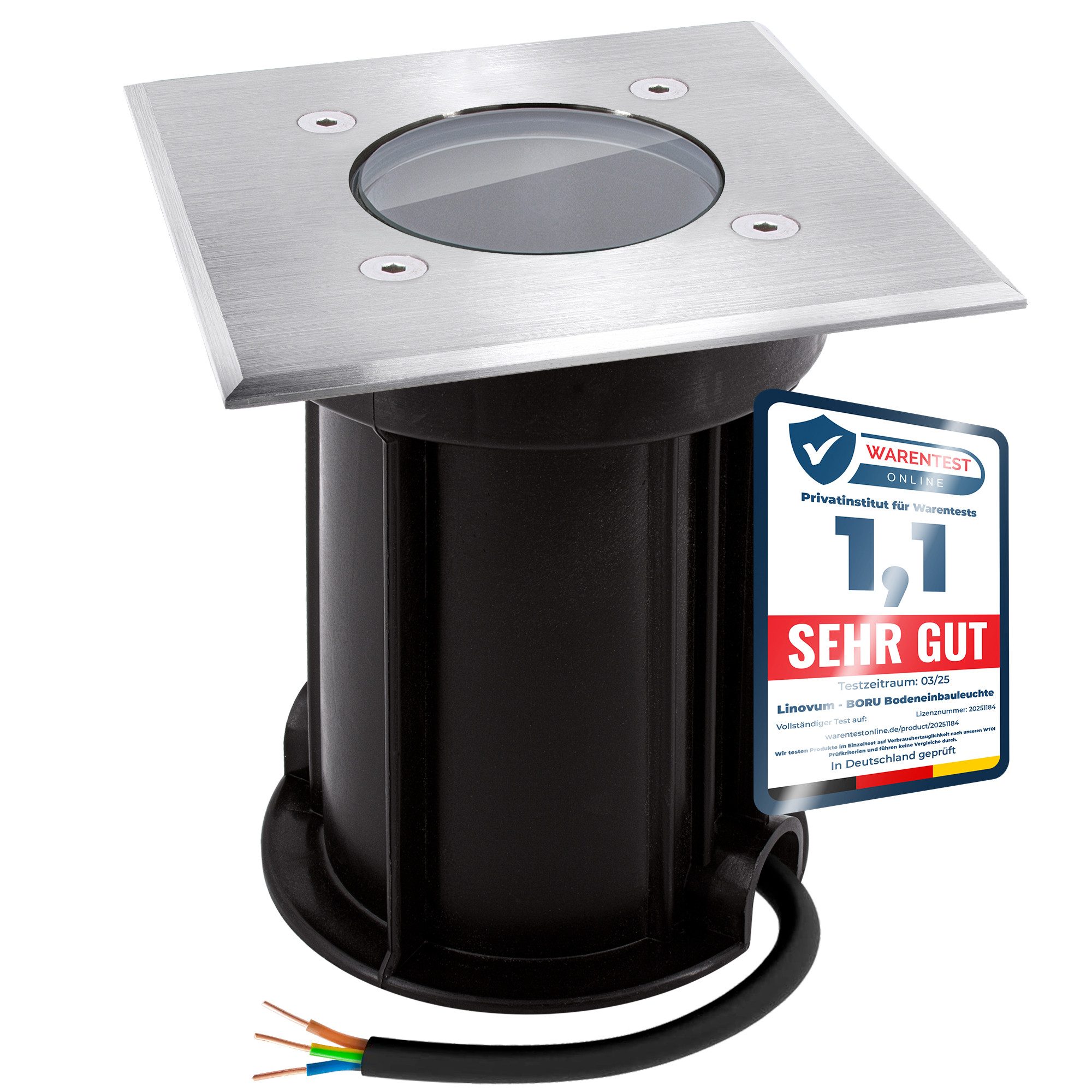 linovum LED Gartenstrahler BOQU Bodeneinbauleuchte eckig für GU10 gebürstet IP67 Wegeleuchte Spot