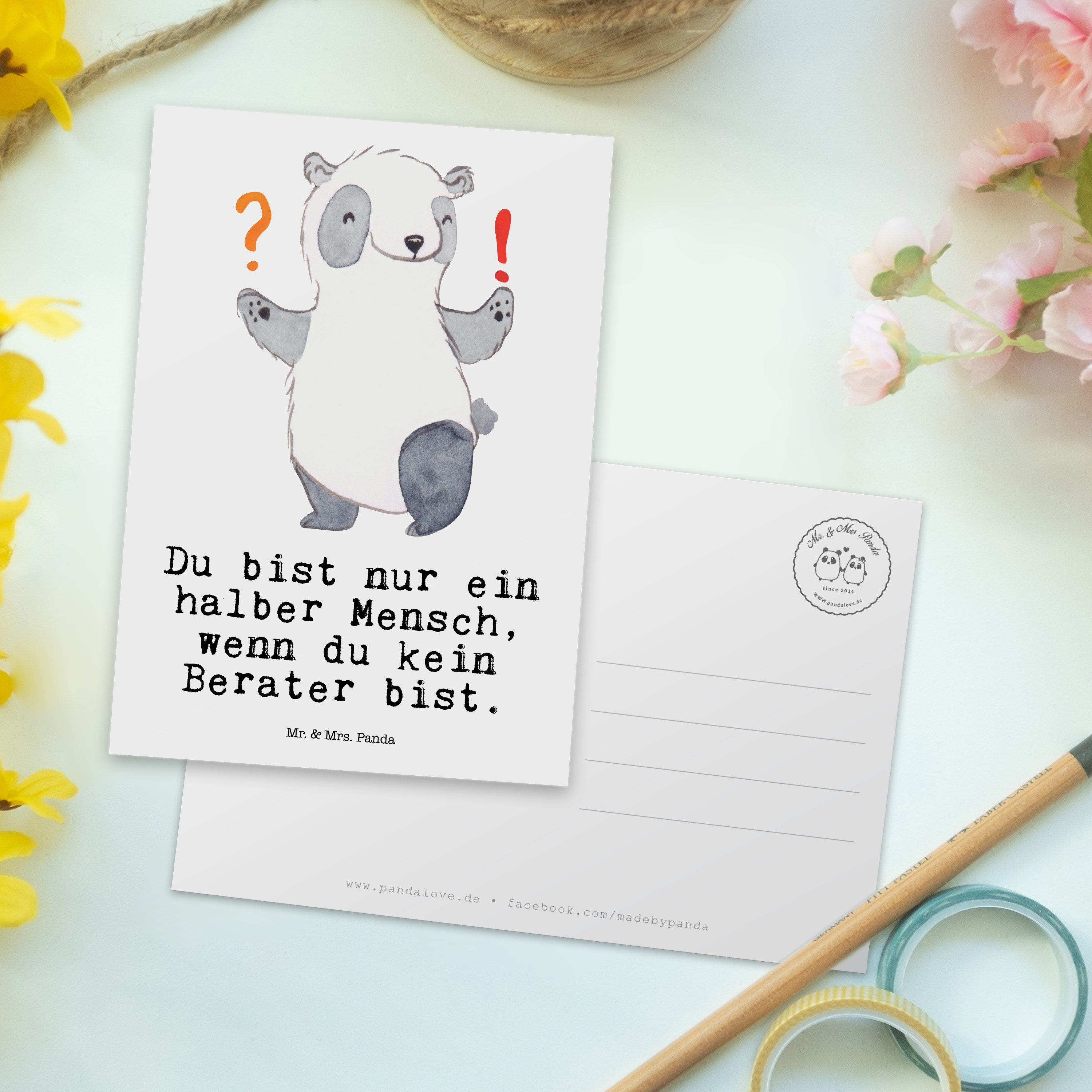 Kollegin, Grußkarte, Panda Mr. & Geschenk, Weiß Berater Ansichtskart Herz mit - Mrs. Postkarte -