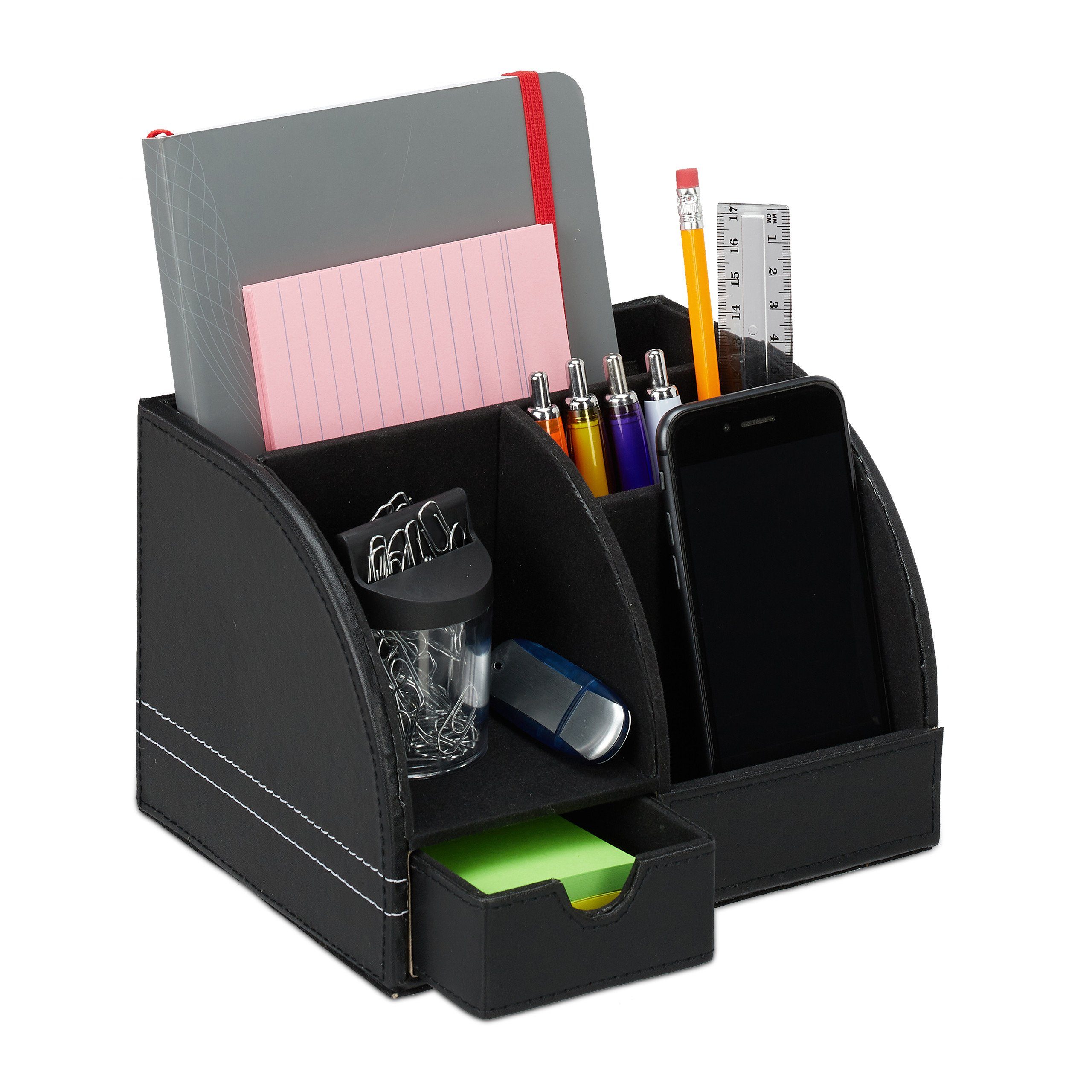 relaxdays Schreibtischaufsatz Schreibtischorganizer Kunstleder, Schwarz günstig online kaufen