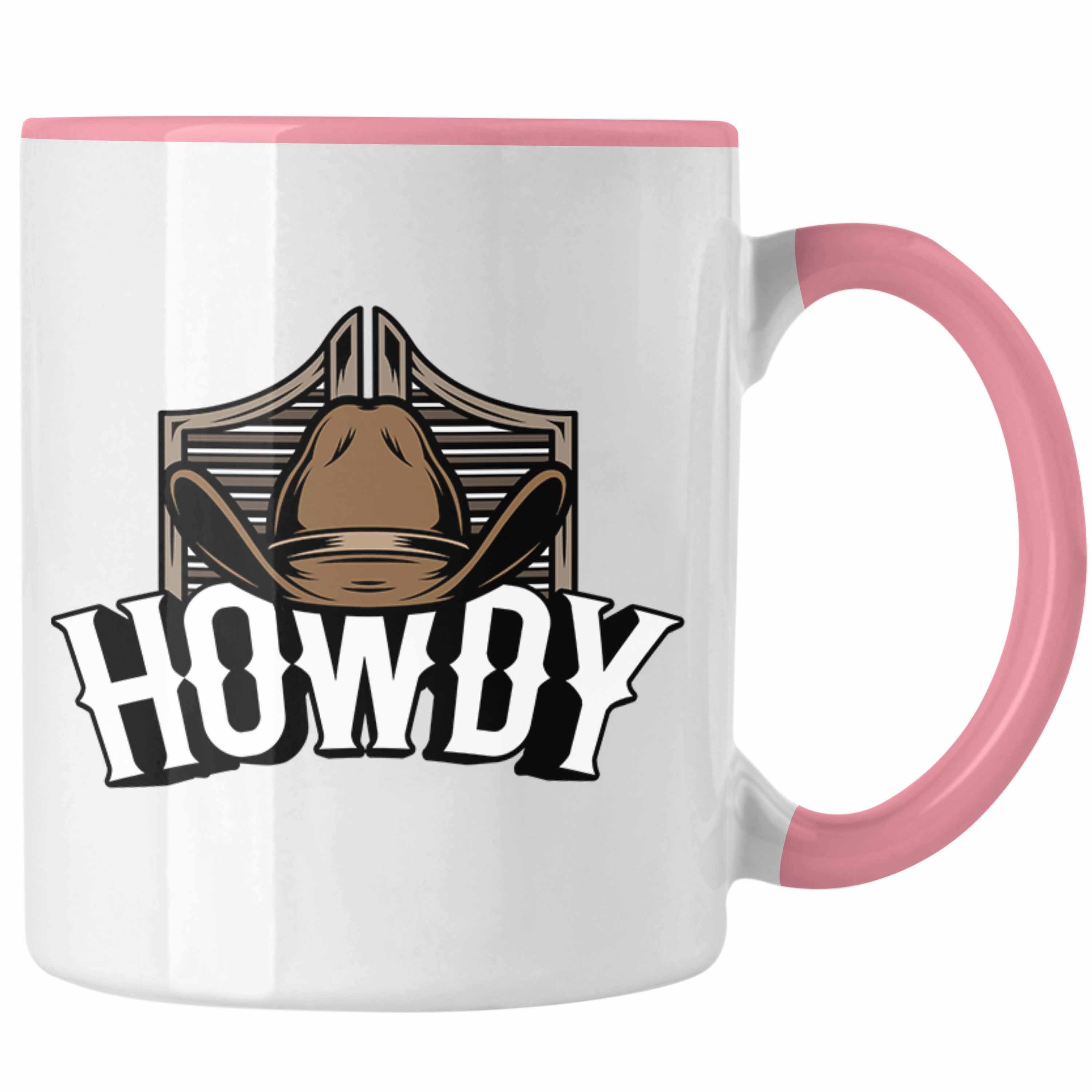 Trendation Tasse Lustige Tasse für Line Dance Fans Howdy Cowboy Geschenkidee Rosa