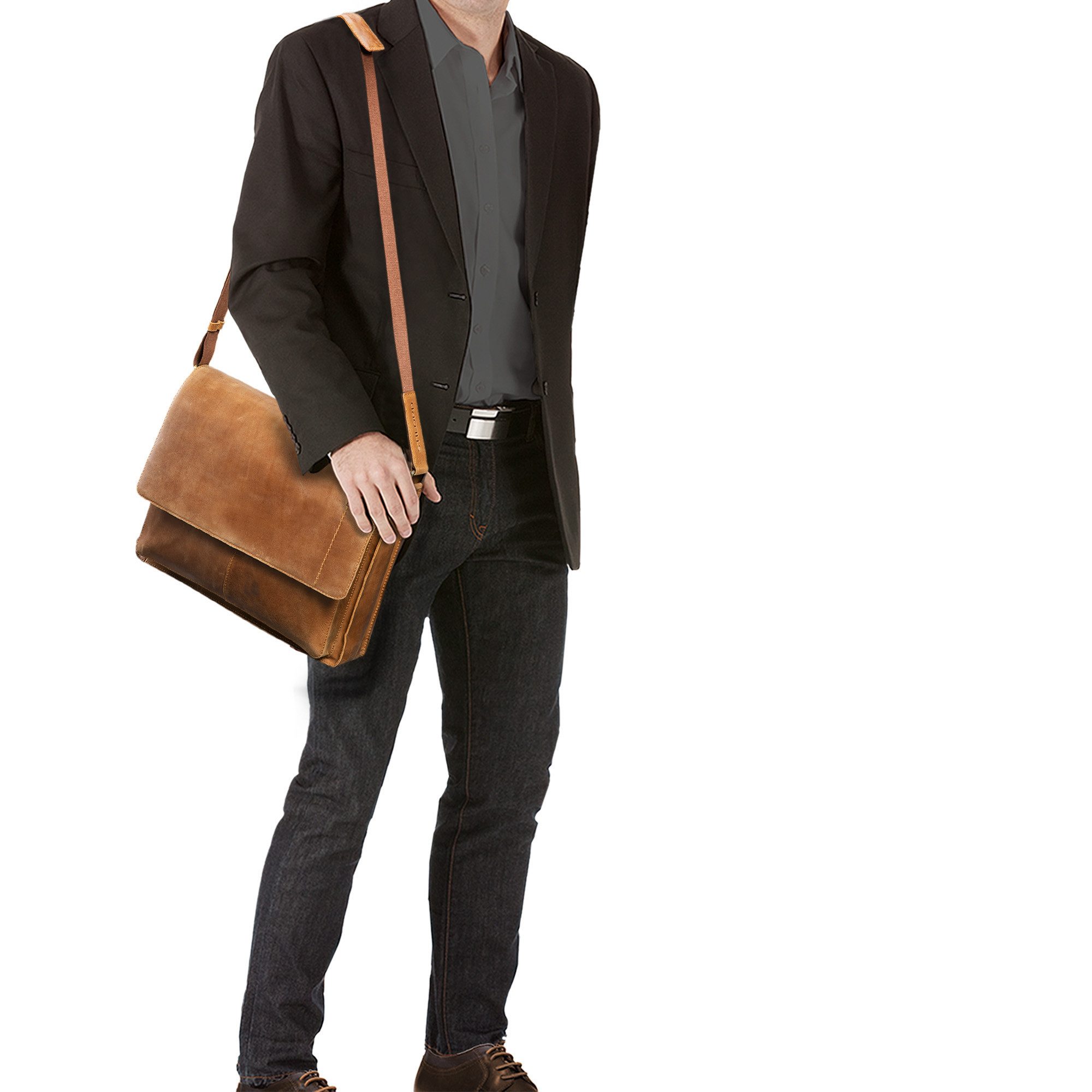 STILORD Schultertasche "Athos" Businesstasche Leder 15,6 Zoll