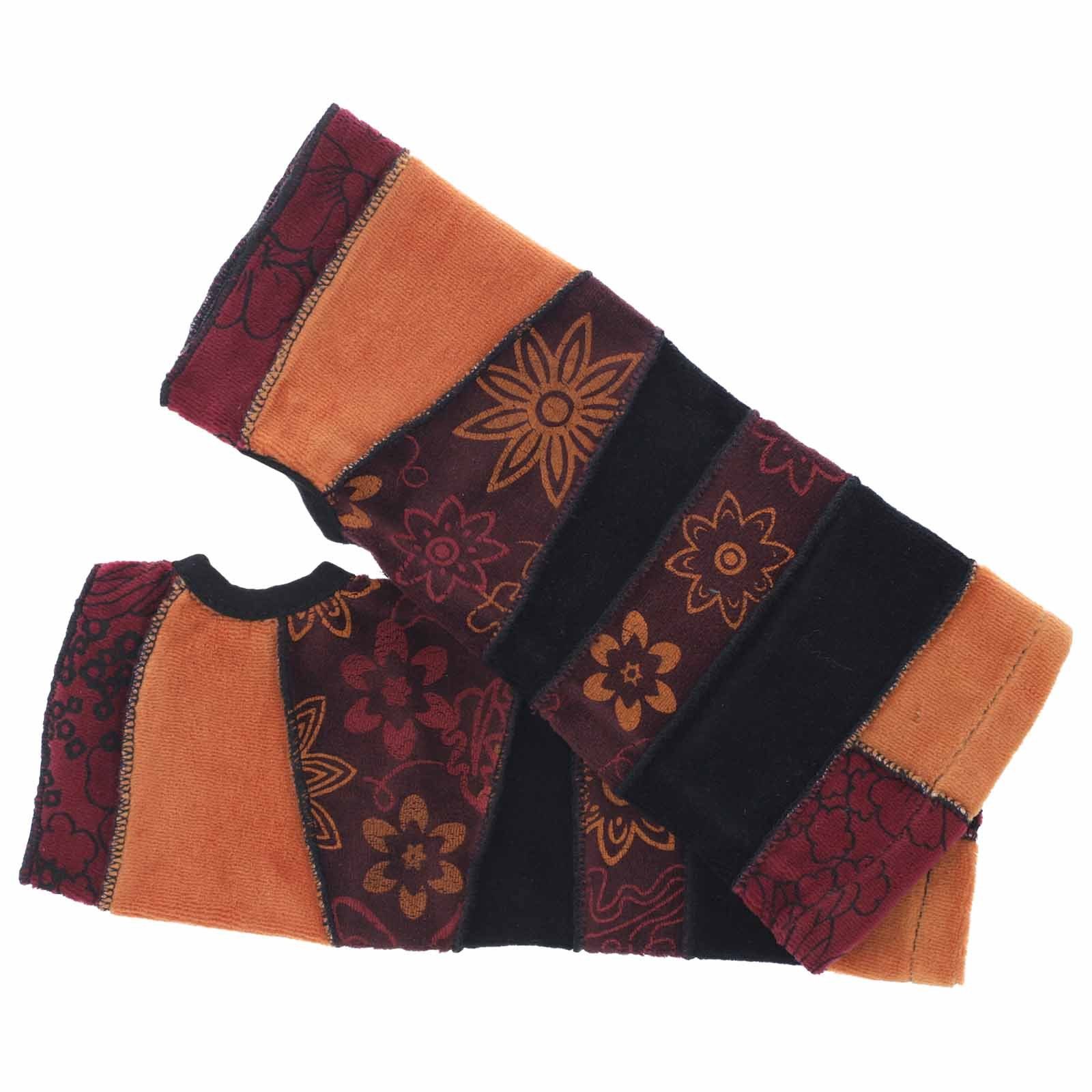 KUNST UND MAGIE Armstulpen Kunst& Magie Damen Samt Armstulpen Stulpen Handwärmer Handschuhe Boho Orange