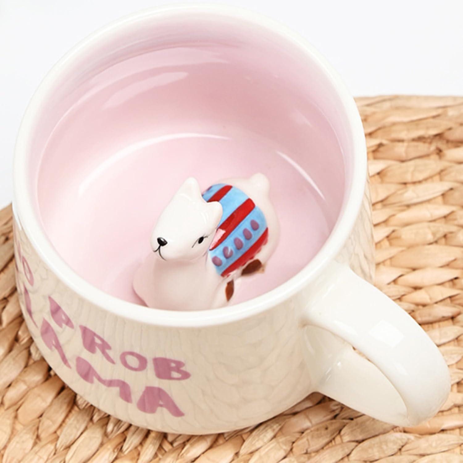 LuxusKollektion Tasse Kaffeetasse Alpaka 3D Alpaka Tasse mit Löffel & Untersetzer