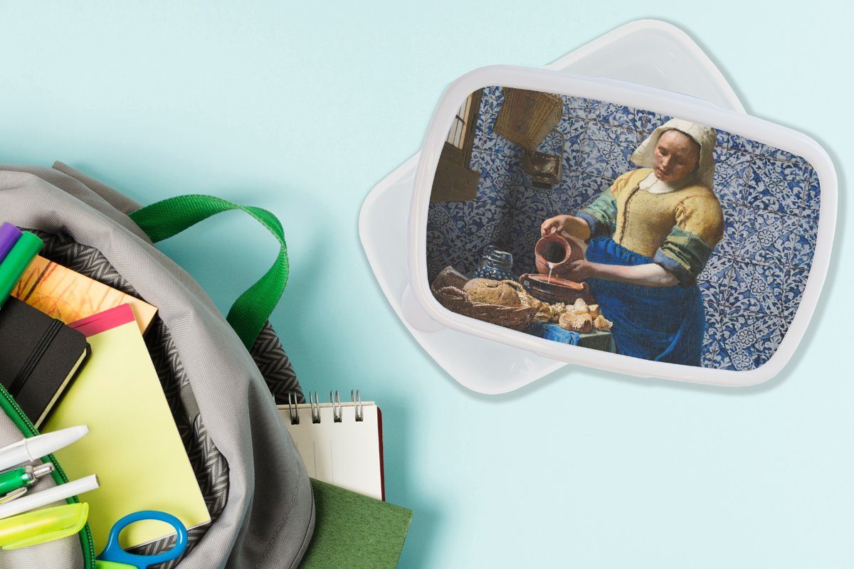 - Erwachsene, Delfter für Lunchbox Gemälde weiß Blau - Jungs Alte und Mädchen - Meister, Kinder Brotdose, (2-tlg), und für MuchoWow Vermeer - Brotbox Milchmädchen Kunststoff,