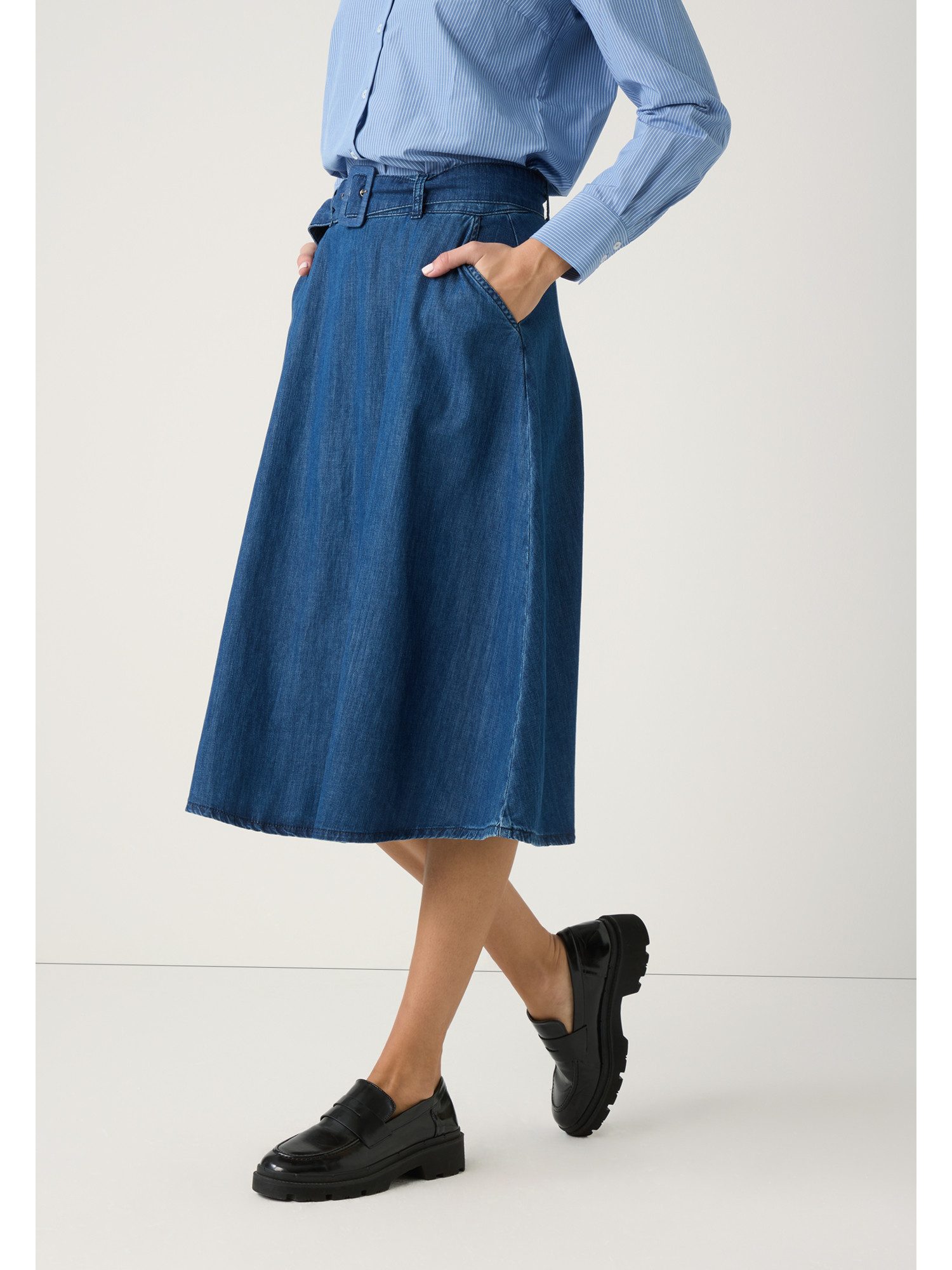 MORE&MORE Midirock weiter Jeansrock mit Gürtel günstig online kaufen
