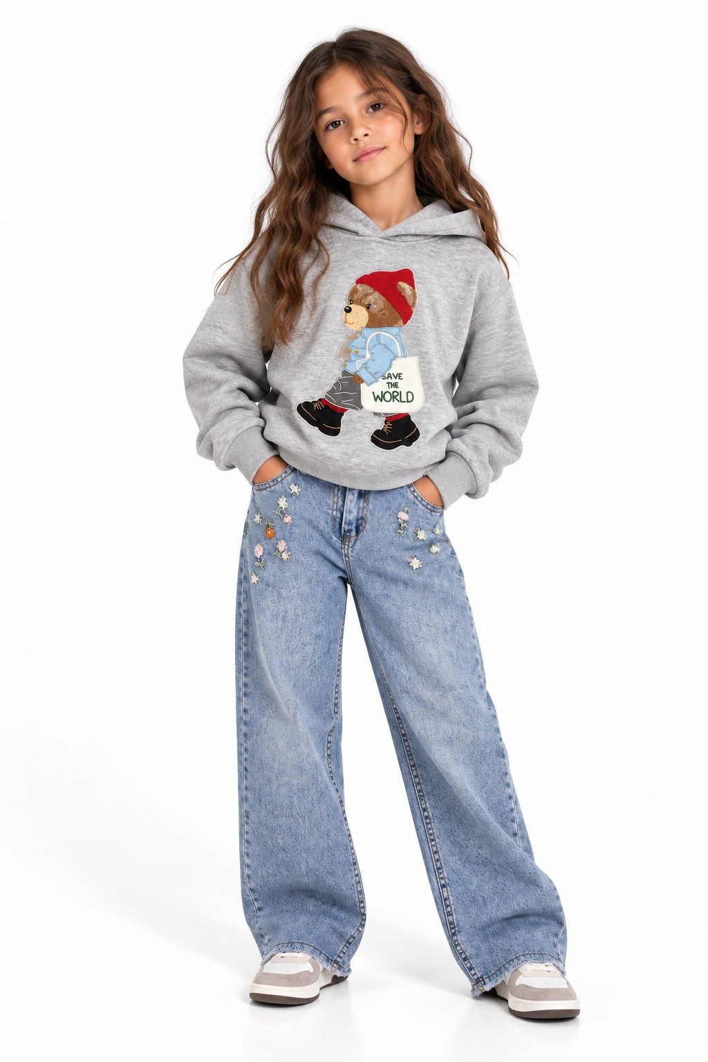 THREE OAKS Hoodie Girls Sweat Hoodie with Bear Print