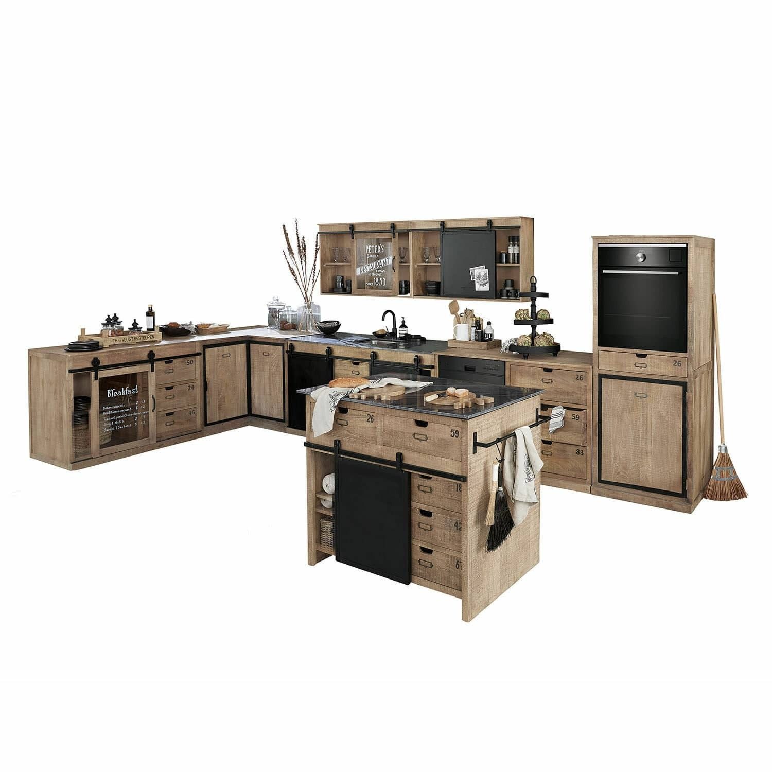 Mirabeau Küchenzeile Küche 5er Set Oakland braun/schwarz