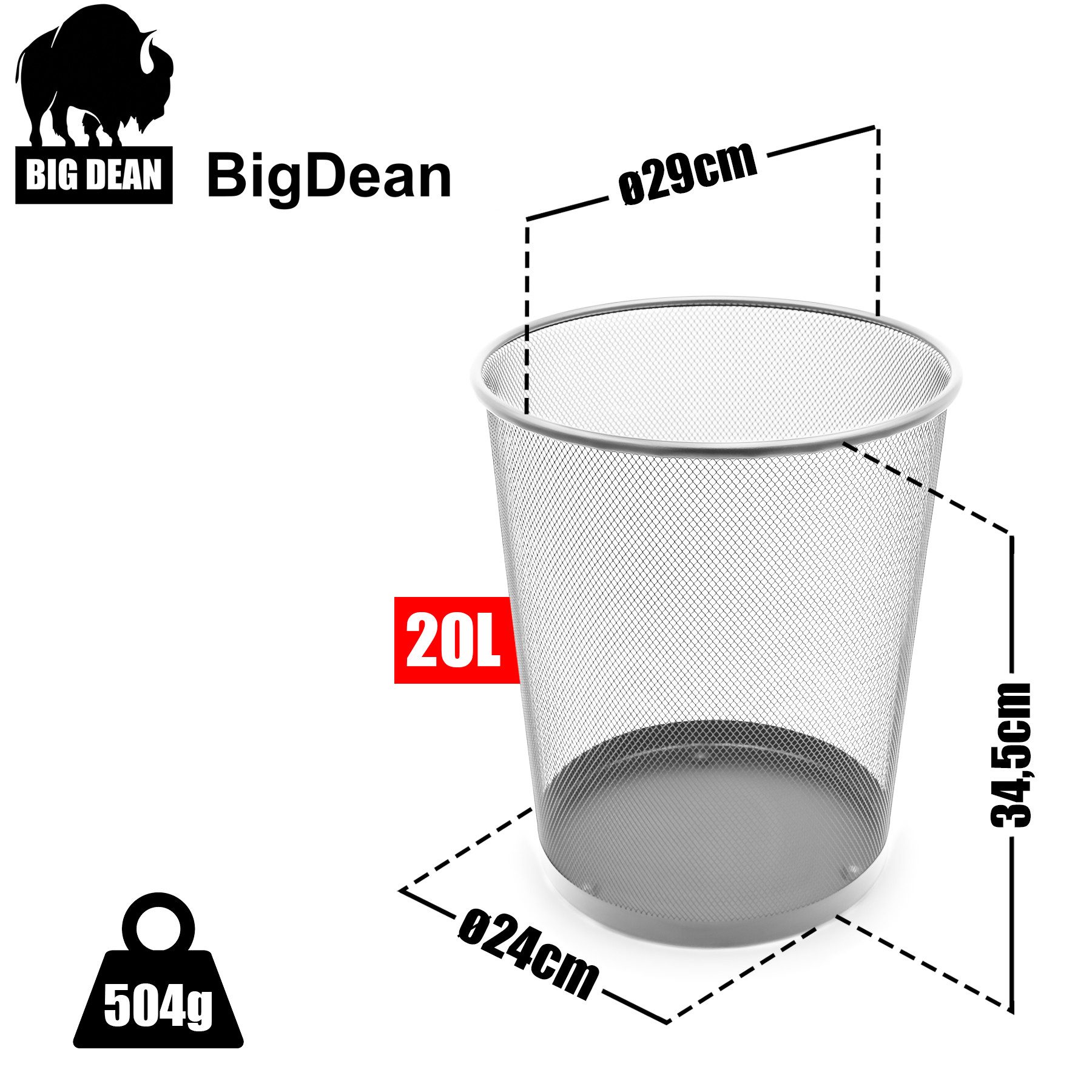 BigDean Papierkorb 3 Stück Mülleimer Büro silber 20L Draht – vielseitiger Mülleimer, Der Allrounder im Zeitlosen Design.