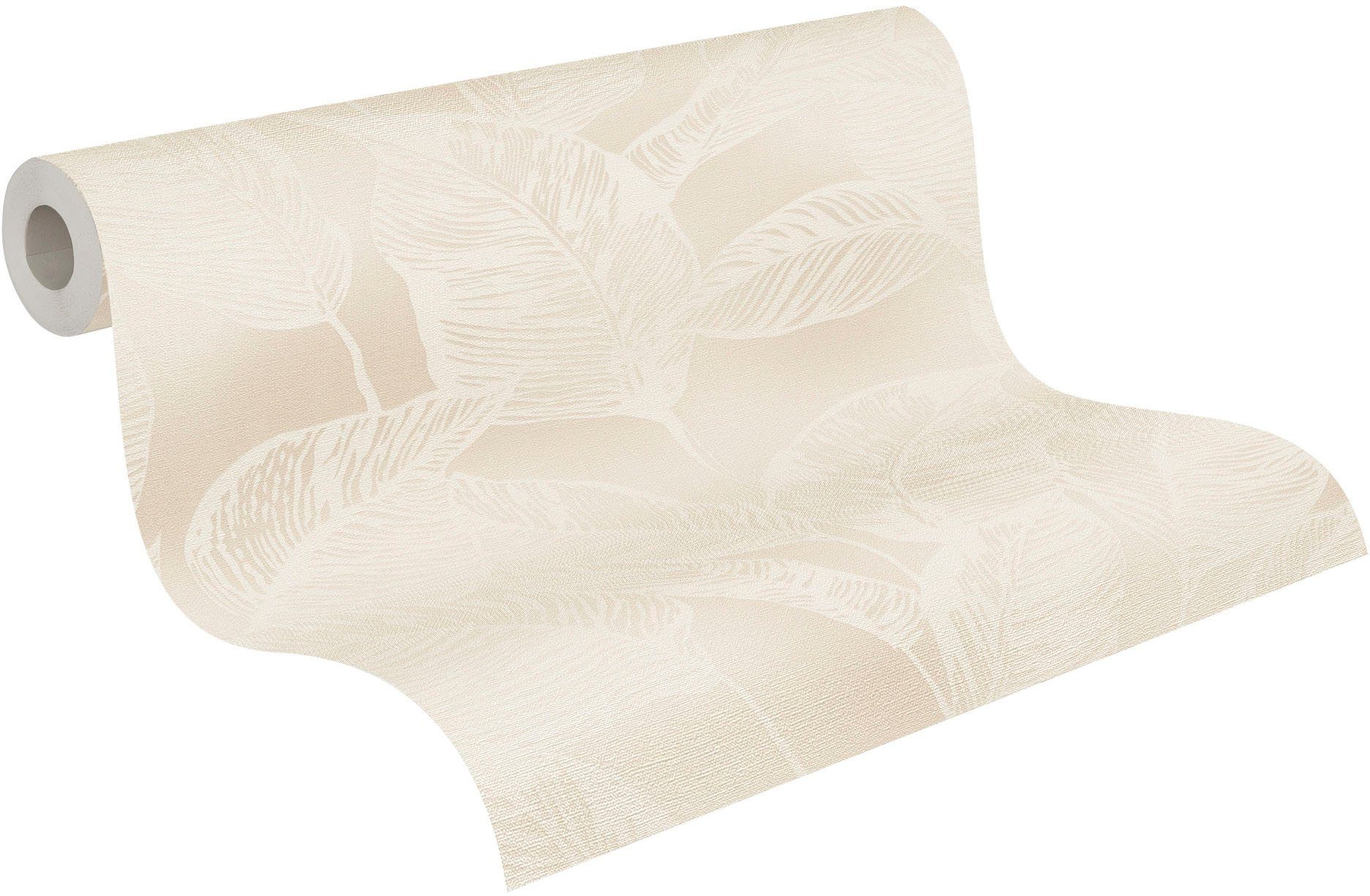 A.S. Création Vliestapete Natural Living Pflanzen, leicht strukturiert, matt, gemustert, neutral, (1 St), Tapete Blätter Vlies Vlies Wand Tapeten Wohnzimmer Schlafzimmer Küche