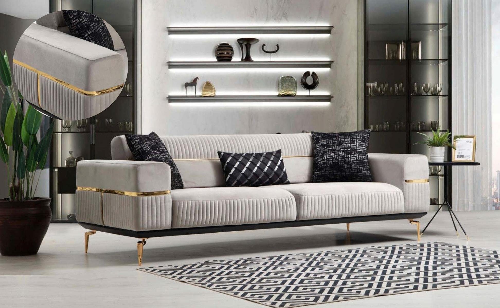 JVmoebel Sofa Weißer Dreisitzer moderne Möbel Luxus Couch Neu Edelstahl, Made in Europe
