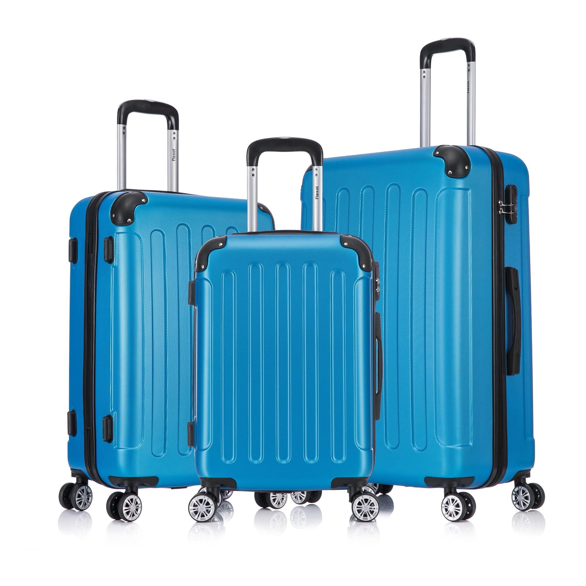 Flexot Hartschalen-Trolley F-2045 Kofferset, 360° Rollen, robuster Reisekoffer, Bordcase, 4 Rollen, Robuster und moderner Koffer mit vier 360° Rollen und Zahlenschloss