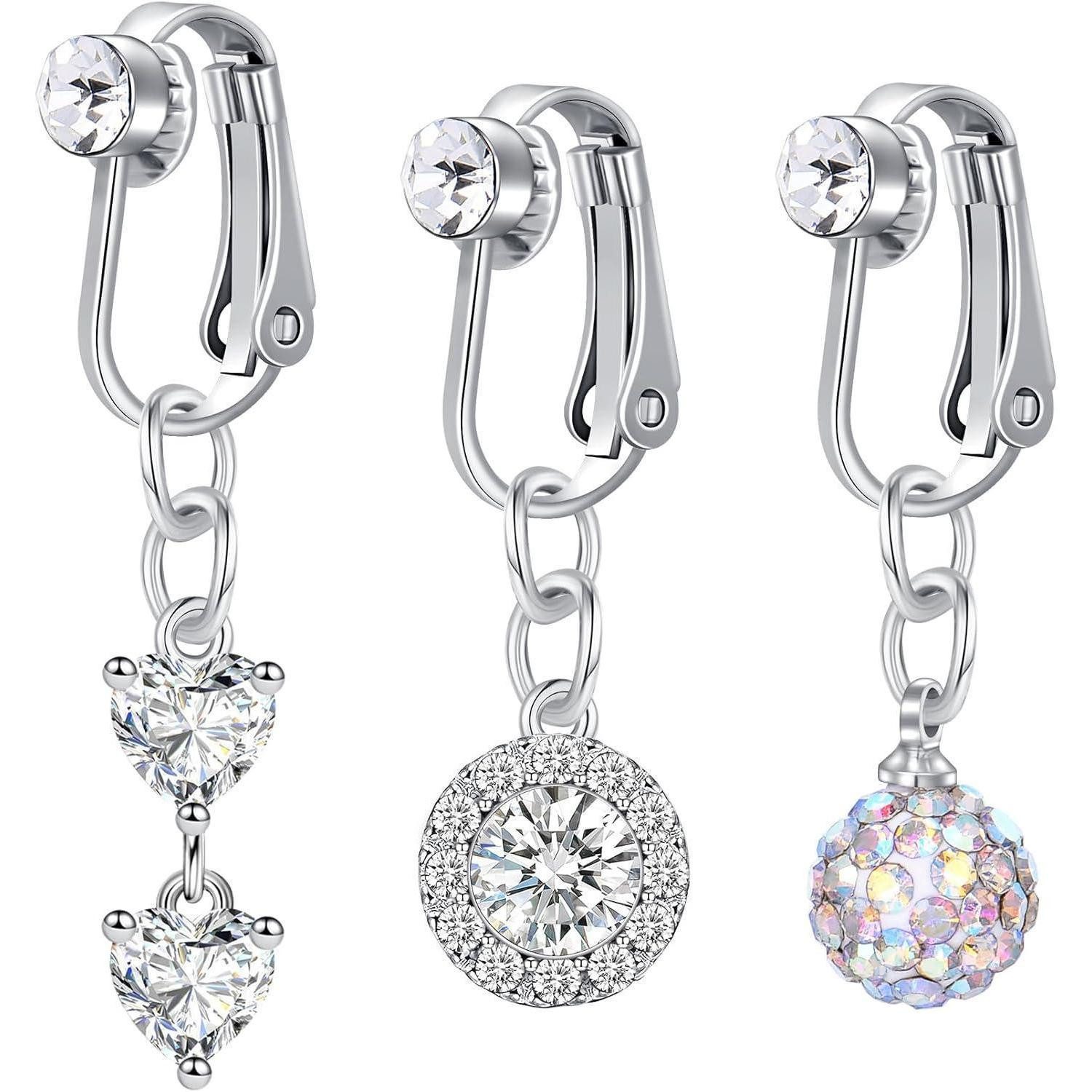 CIZME Bauchnabelpiercing-Set 2-3teiliges Set gefälschter Nabelringe Edelstahl Silber Gold