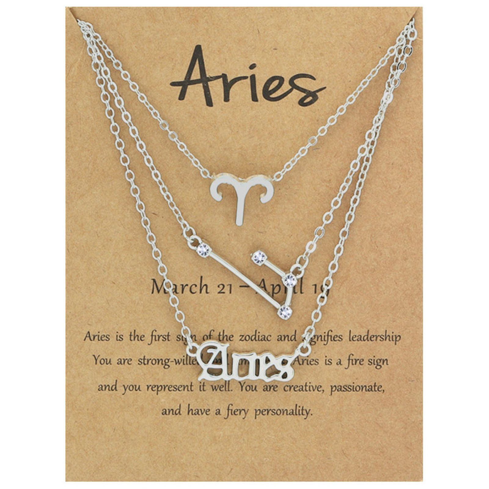 Blusmart Herzkette 3PCS 12 Zodiacs Halskette Für Frauen Vintage Alphabete Silber Aries
