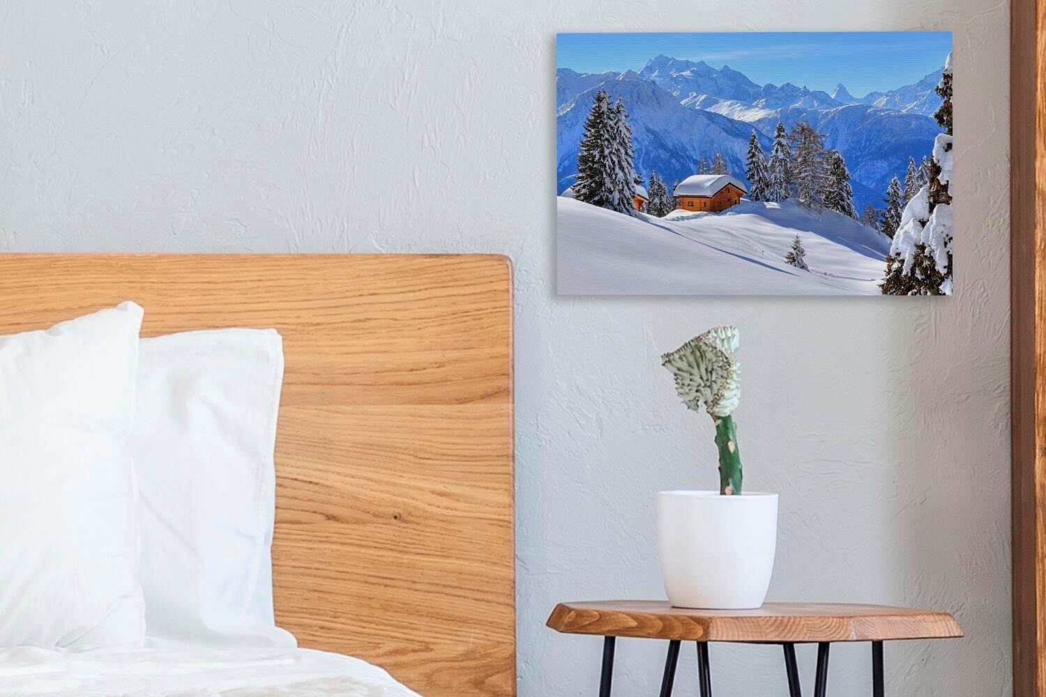 Wandbild Winterlandschaft cm der Leinwandbilder, 30x20 Aufhängefertig, der (1 Hütte Leinwandbild St), in Schweiz, Wanddeko, OneMillionCanvasses®