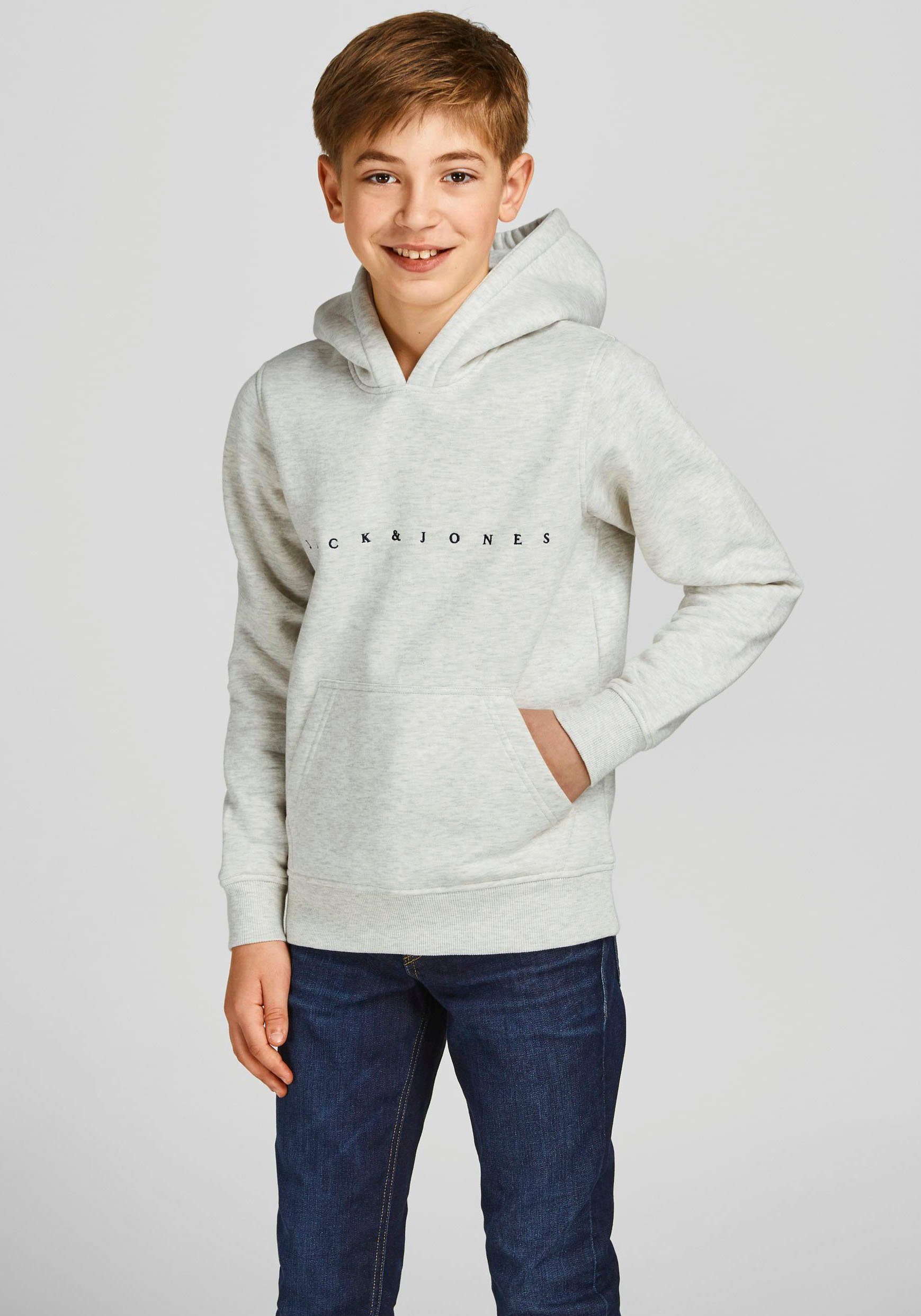 Jack & Jones Junior Kapuzensweatshirt White SWEAT HOOD Melange JNR JORCOPENHAGEN NOOS