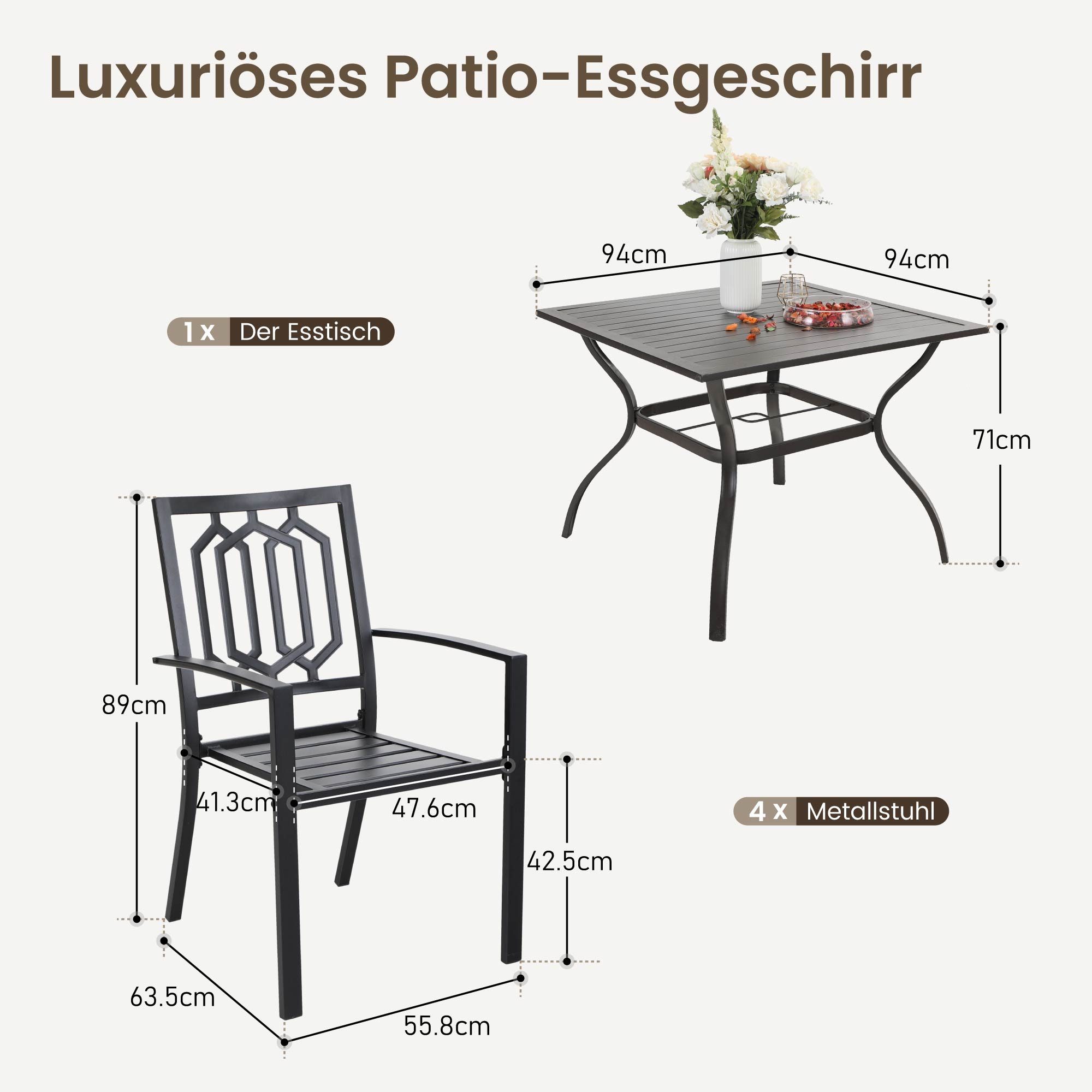 PHI VILLA Garten-Essgruppe, (94cm Quadratischer Gartentisch günstig online kaufen