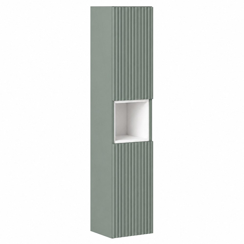 Lomadox Hochschrank NEWPORT-56-GREEN Badschrank Grün Rillen 30 cm Fach in Weiß grifflos Softclose Türen