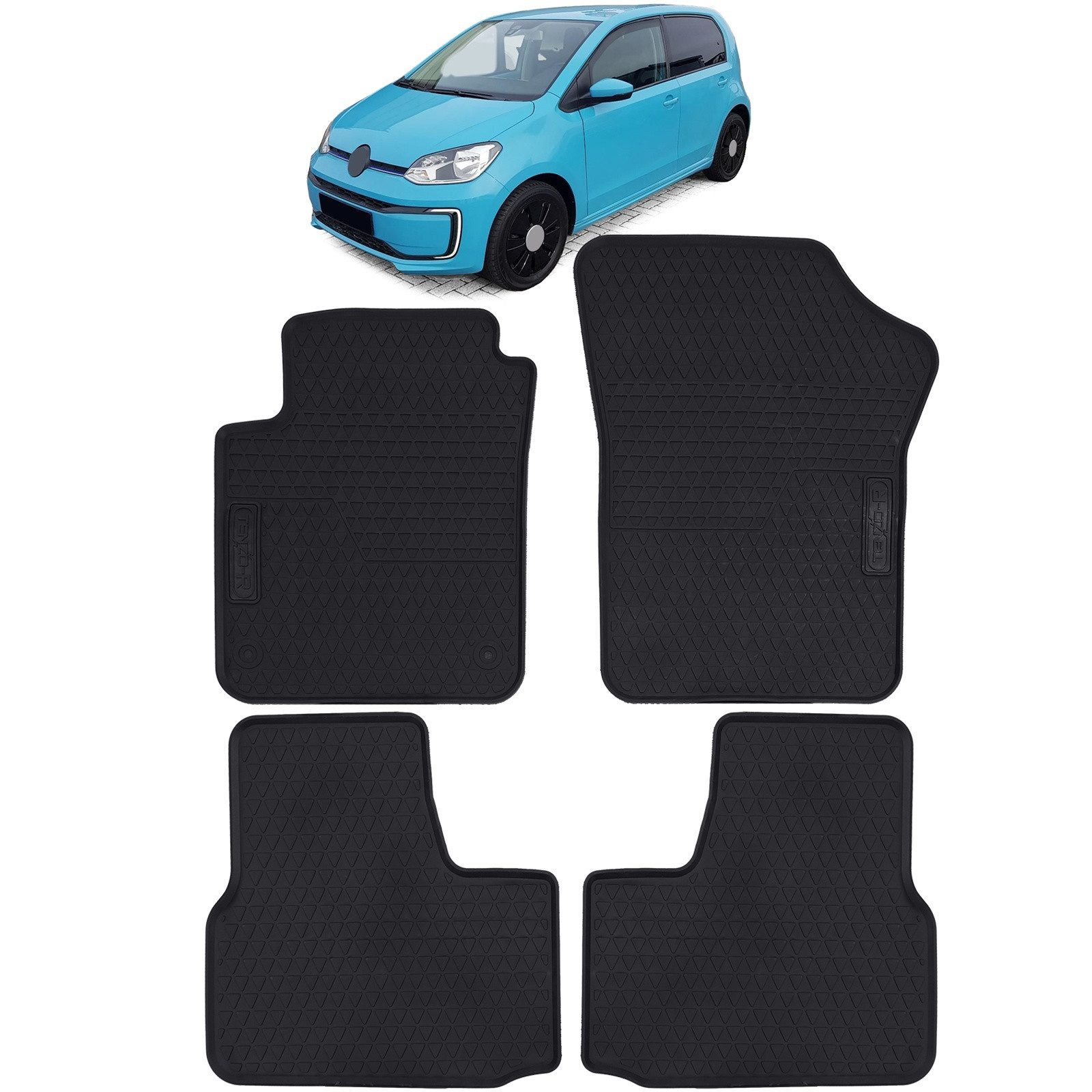Tenzo-R Passform-Fußmatten Auto Gummi Fußmatten Schwarz Premium Set für VW Up Skoda Citigo Seat