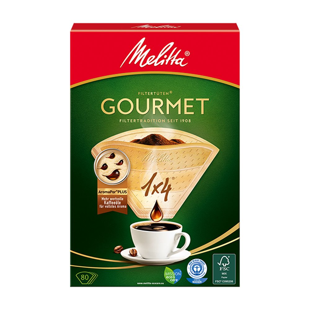 Melitta Papierfilter Melitta Filtertüten 1x4 Gourmet mild naturbraun Aroma, 80 Stück, Papier