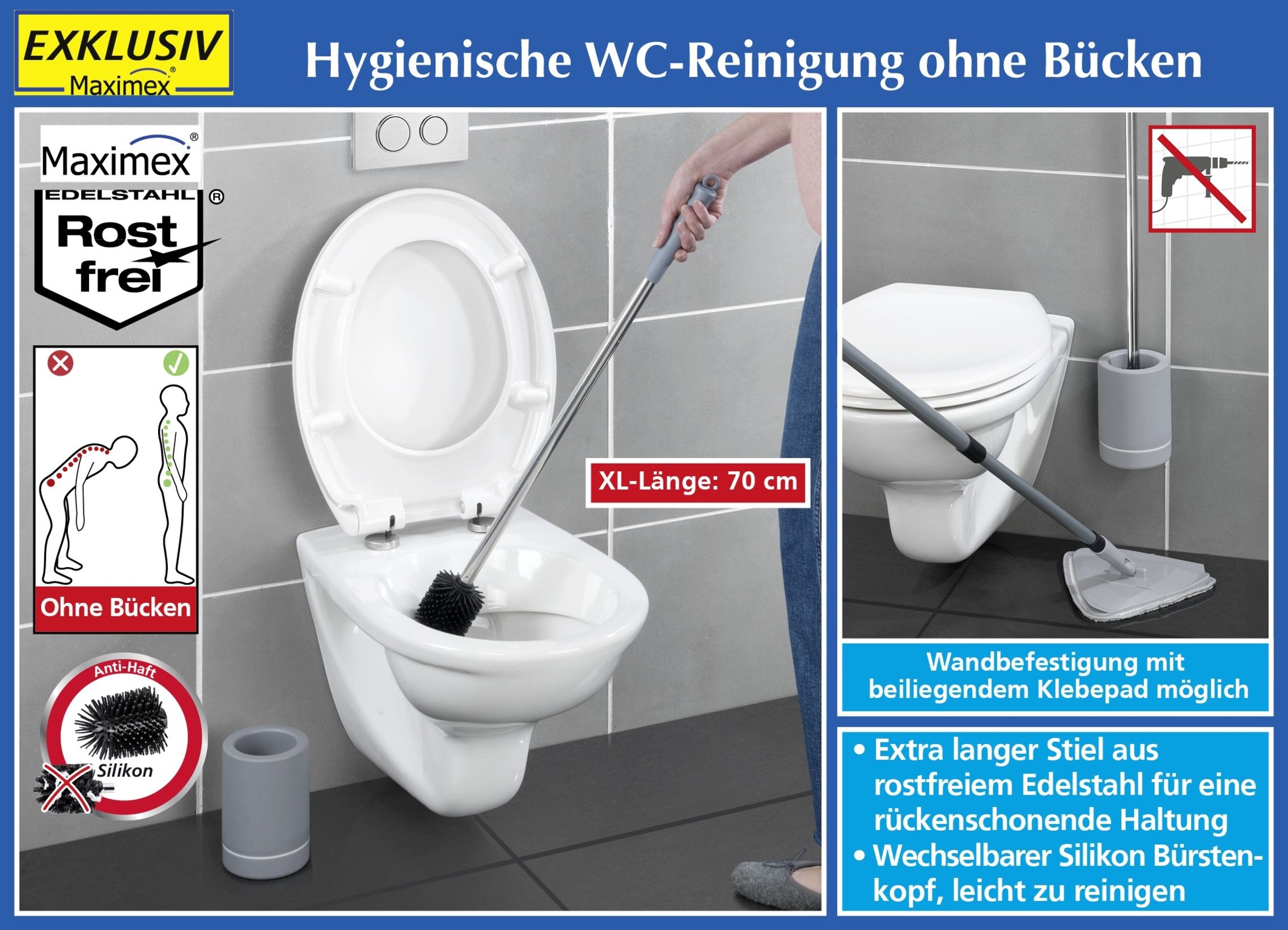 Maximex WC-Reinigungsbürste WC-Hygiene Bürste extra lang, (1-tlg), Extra Lang