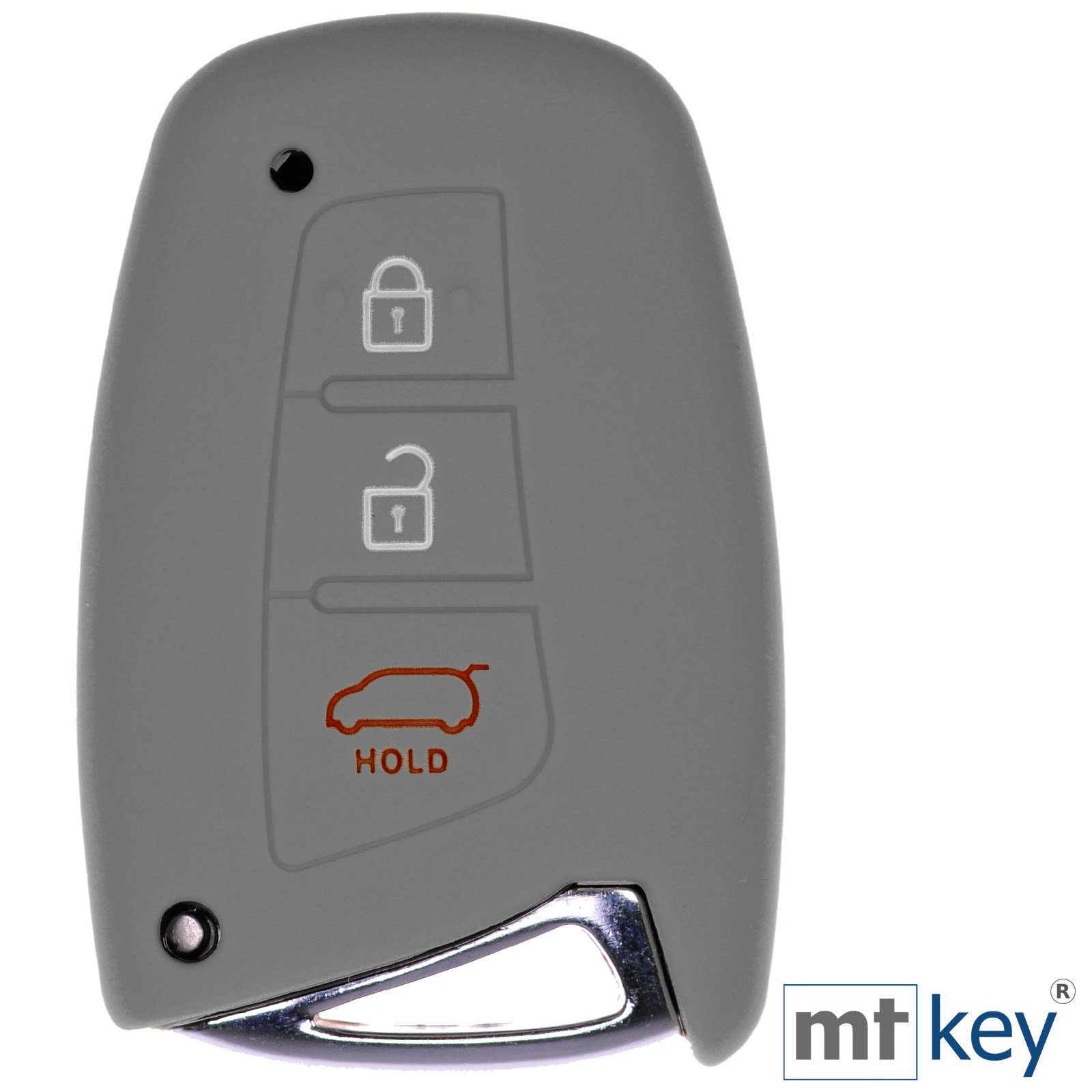 mt-key Schlüsseltasche Autoschlüssel Softcase Silikon Schutzhülle Grau, für Hyundai Genesis Equus ix45 Grandeur Santa Fe Azera 3 Knopf KEYLESS