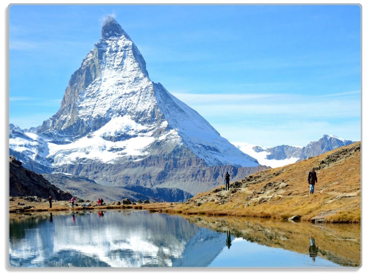 See, Spiegelung 1-St), (inkl. rutschfester - Schneidebrett Wallario Gummifüße Matterhorn ESG-Sicherheitsglas, 30x40cm 4mm, im