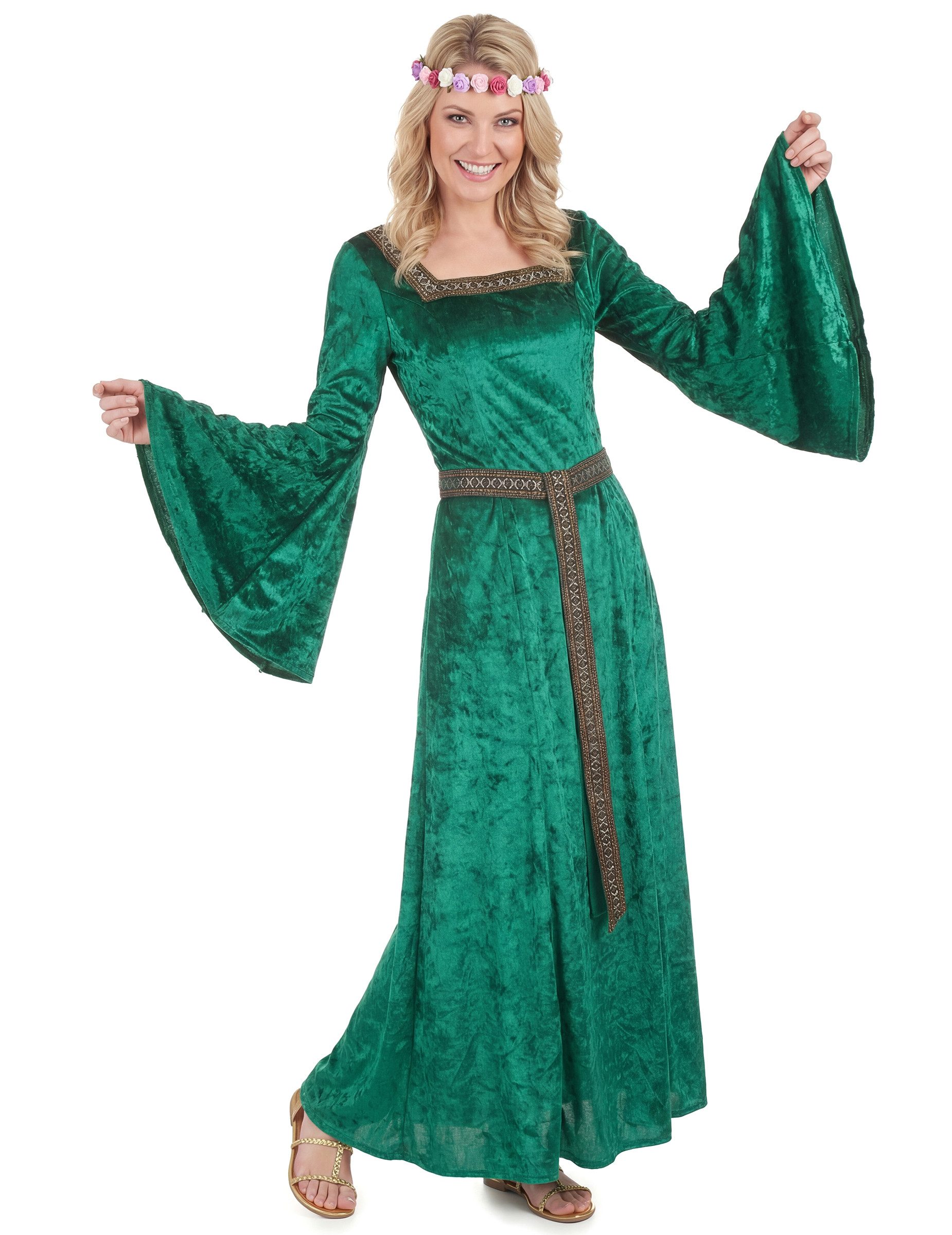 JADEO Kostüm Mittelalter-Kleid LARP Damenkostüm grün-braun