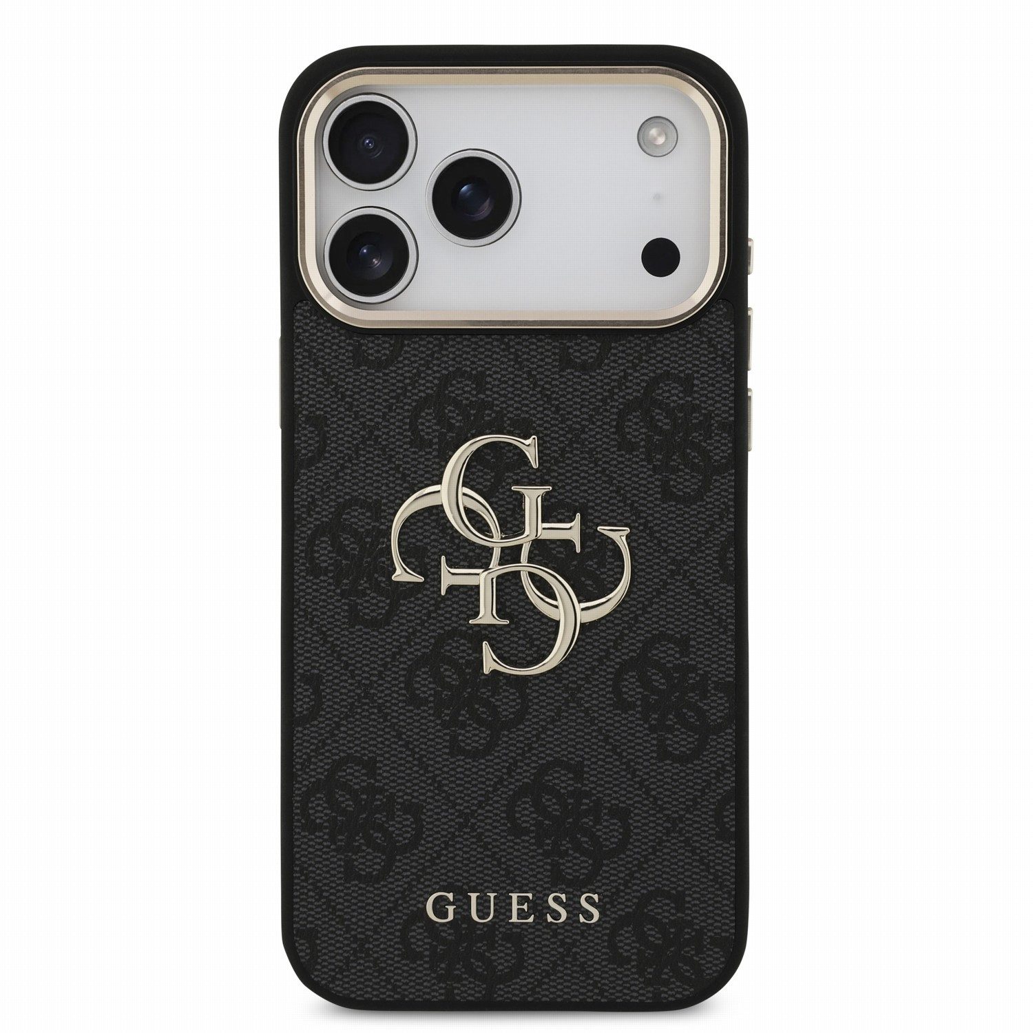 Guess Handyhülle Big Logo 18 Pro Max mit Kette Kunstleder rosa grau braun 6,9 Zoll, Kantenschutz – Bild 4 von 5