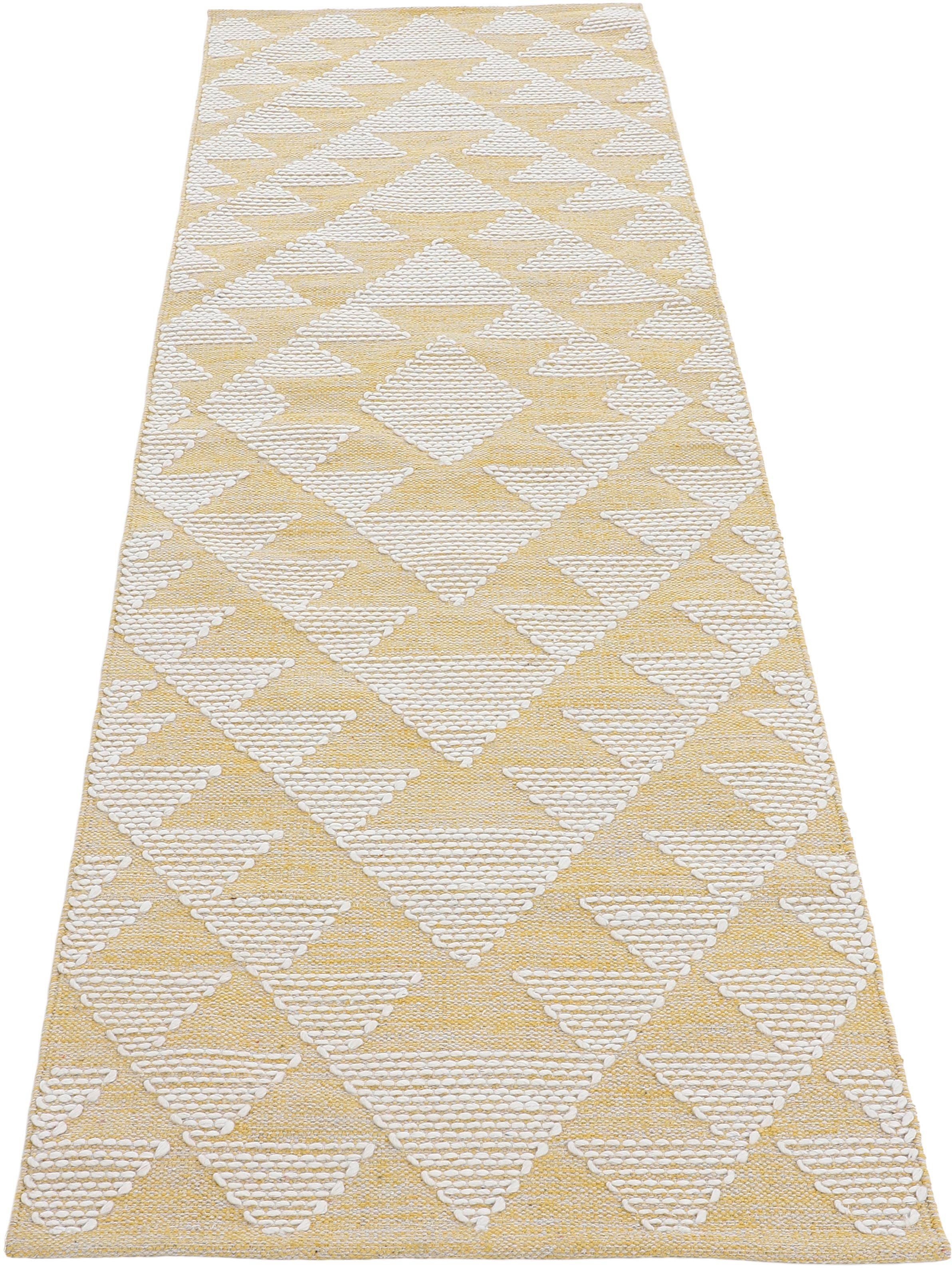 Baumwolle reine Höhe: rechteckig, mm, Hoch-Tief geometrisch, Effekt, gelb Durry, Handweb, 5 carpetfine, Läufer Kelim handgewebt,