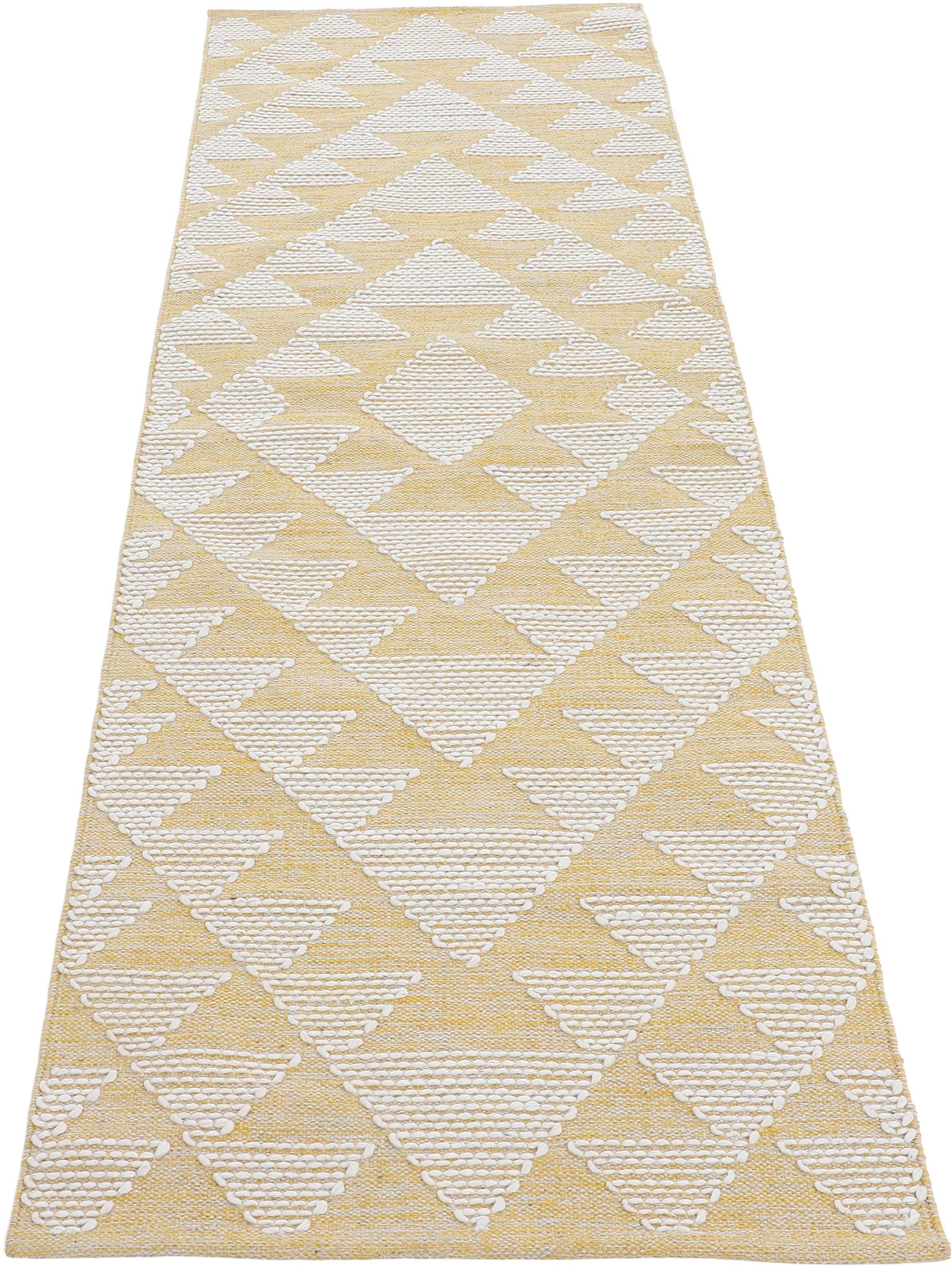 carpetfine Teppich Kelim Durry, auch als Дорожка, rechteckig, Höhe: 5 mm, geometrisch, Hoch-Tief Effekt, handgewebt, reine Baumwolle, Fleckerl