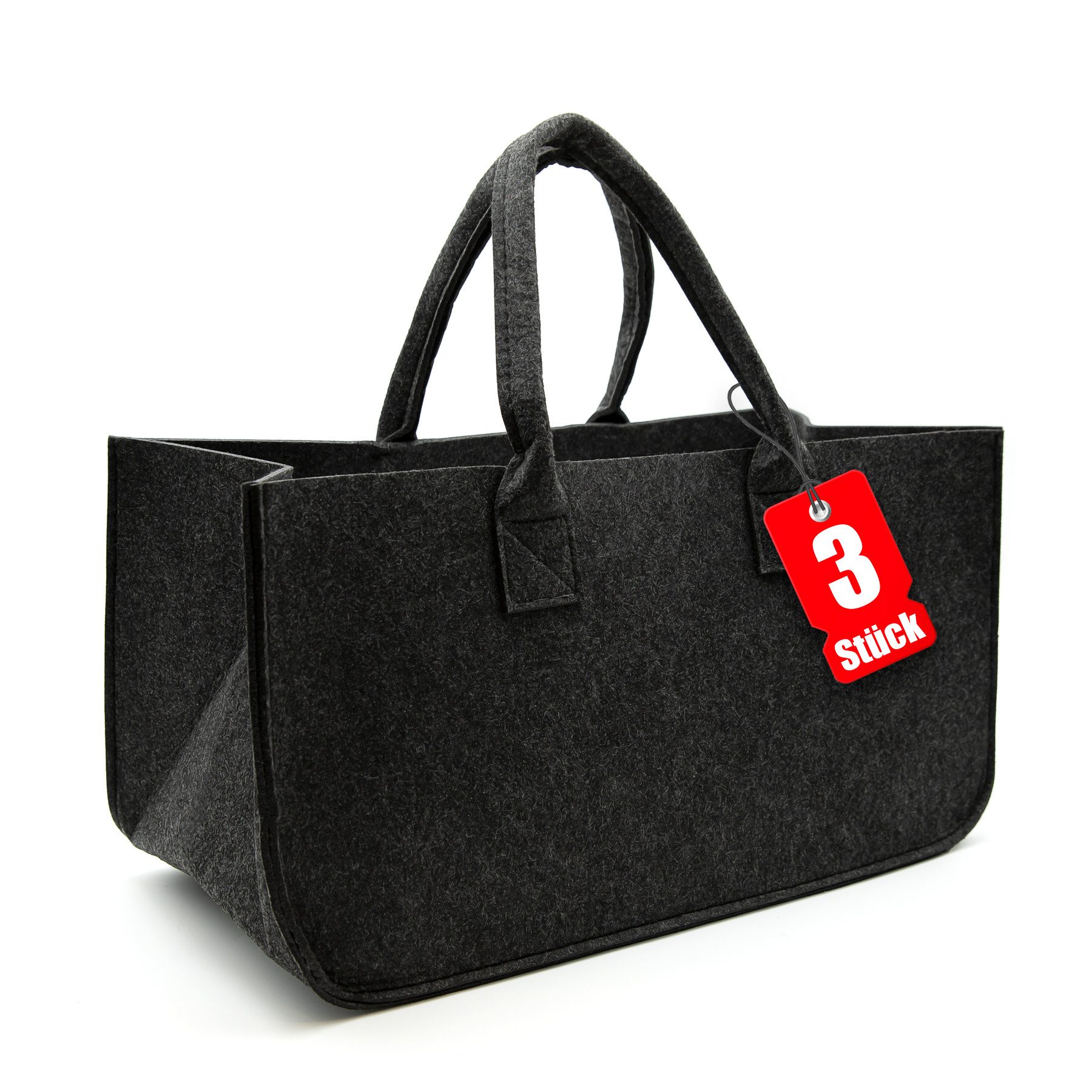 BigDean Aufbewahrungstasche 3x Filztasche in Anthrazit für Kaminholz oder als Shopper verwendbar (Set, 3-tlg., Tasche/n), Faltbare, Wiederverwendbare, Ökologische Filztasche