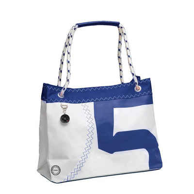 Trend Marine Shopper Sea Wave Einkaufstasche mit Taugriff, Weiß / Marineblau aus Segeltuch