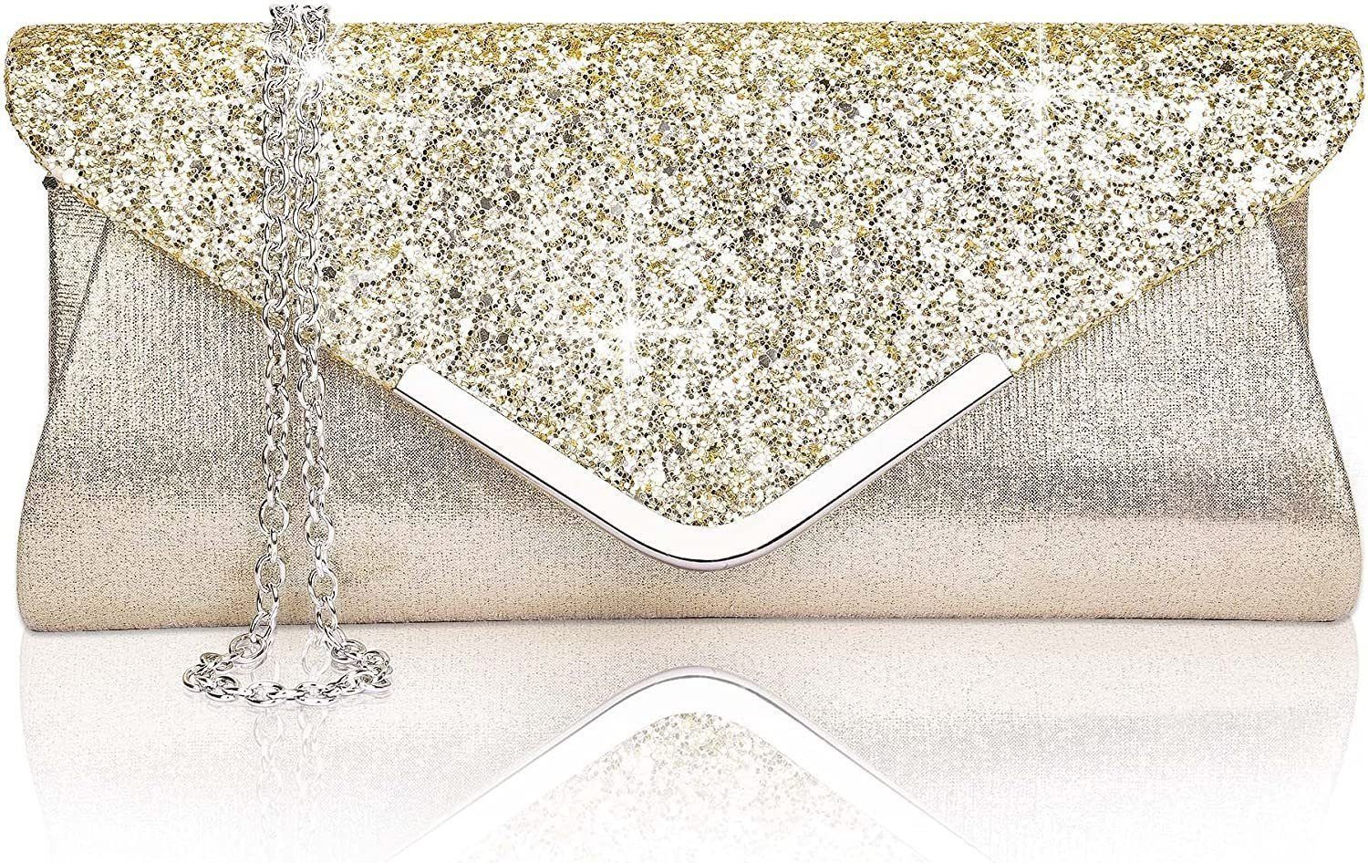 Fivejoy Abendtasche Frauen Glitter Umschlag Clutch Tasche, Mit Kette